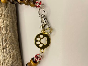 Wandtattoodesign Hunde-Halsband Edelsteinkette Heilkette für Hunde, Tigerauge, Gratis Aufkleber, verschiedene Größen, Mit Metall Perlen mit Steinchen