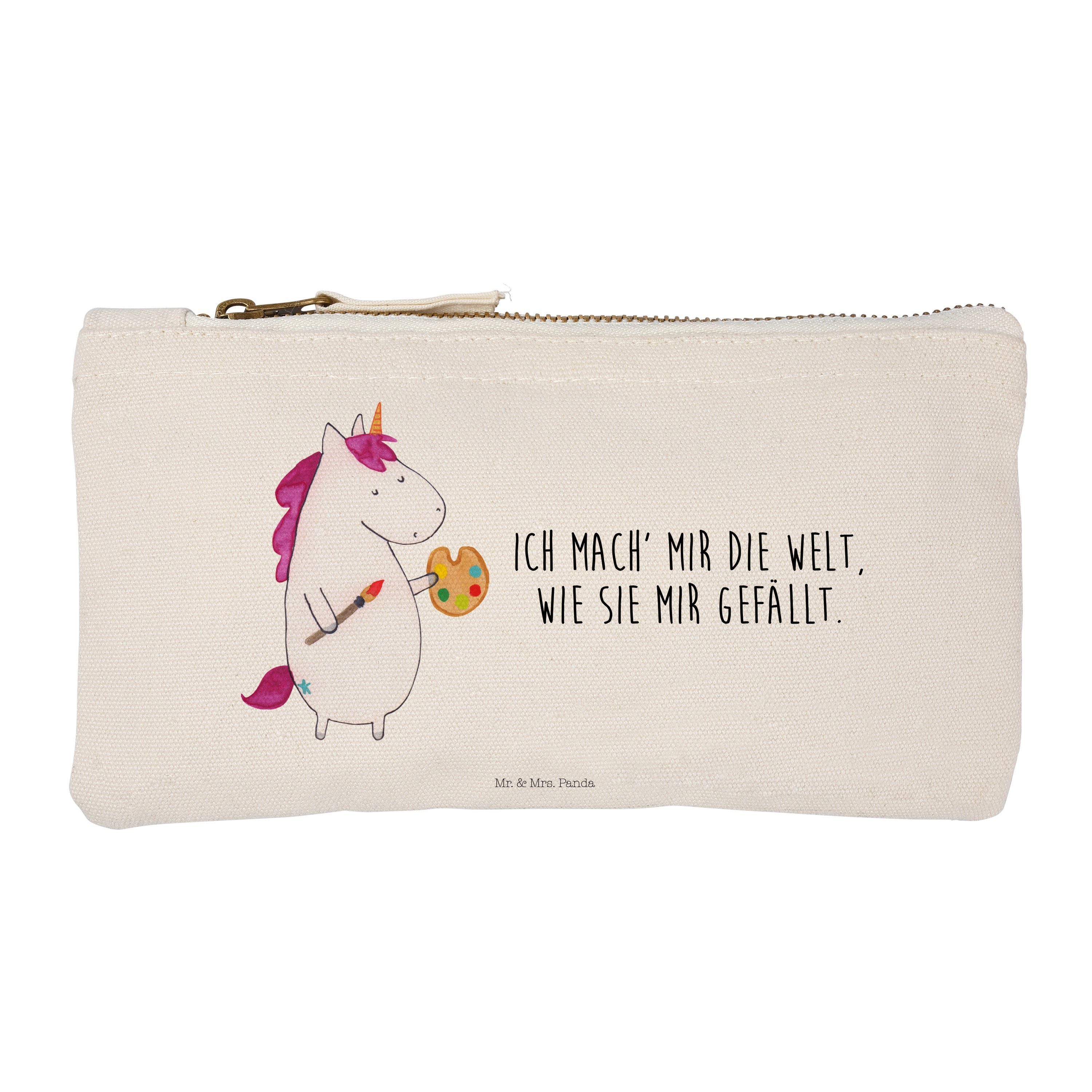 & Mrs. Panda Künstler Geschenk, Kosmetiktasche Stift, Kosm klein, (1-tlg) Weiß - Schminktasche Einhorn Mr. -