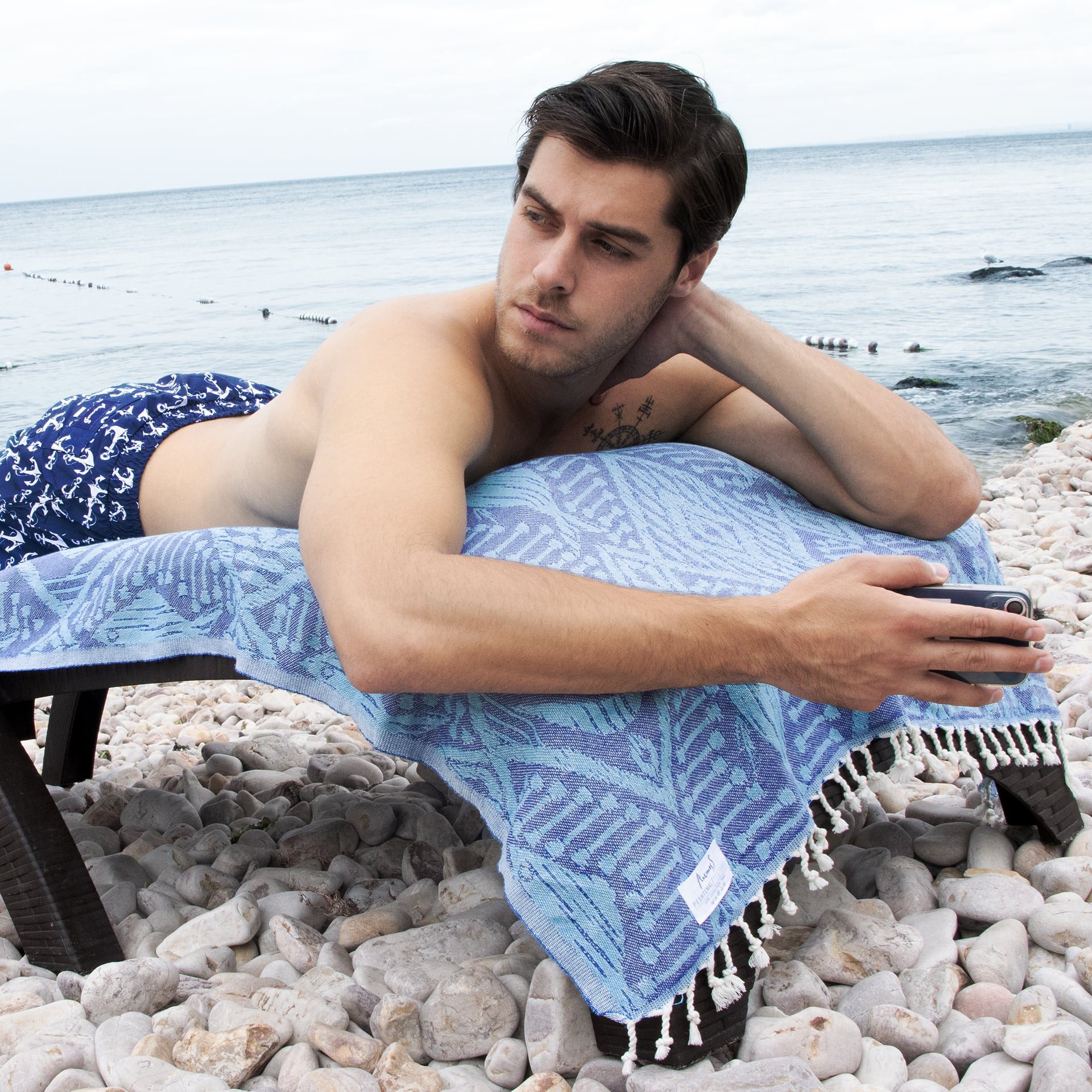 ANEMOSS Saunatuch Anemoss Segelboot Peshtemal,Hamamtuch – Strandtuch, saugfähig & leicht, (1-St)