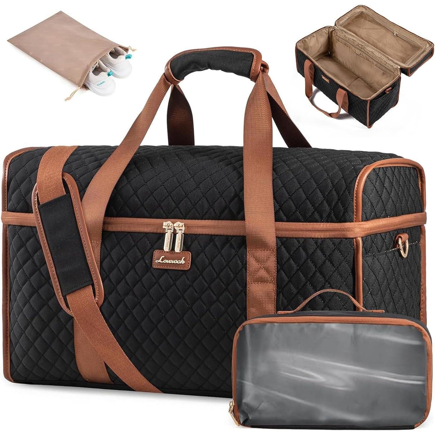 LuxusKollektion Reisetasche Reisetasche Weekender Handgepäck Wasserdicht Damen XL Schwarz+braun