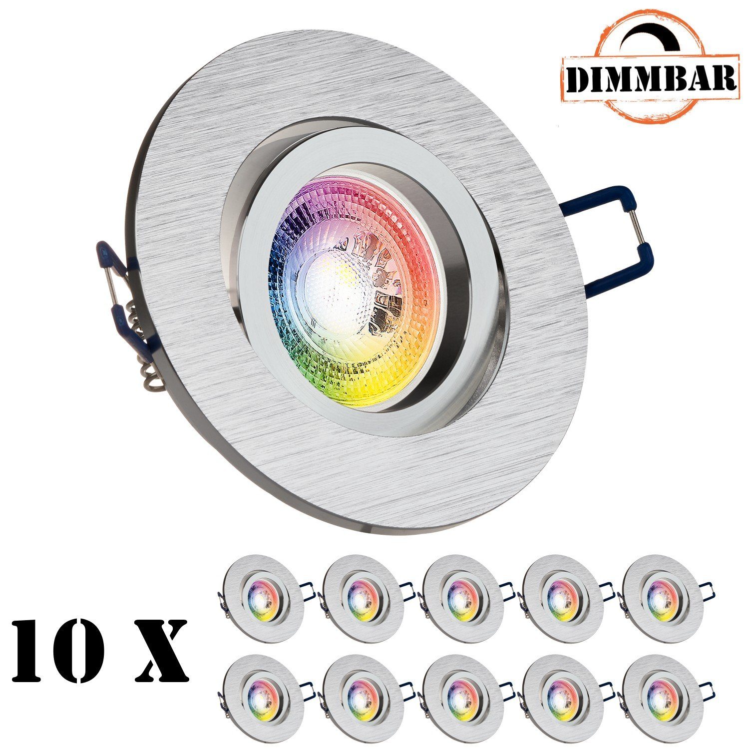 RGB mit Set Einbaustrahler LED aluminium 3W Einbaustrahler in LED LED GU10 LEDANDO 10er gebürstet