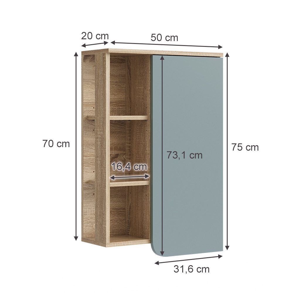 Vicco Hängeschrank Karen, Sonoma/Blau-Grau, 50 x 75 cm mit Tür und offenen Fächern (1-St)
