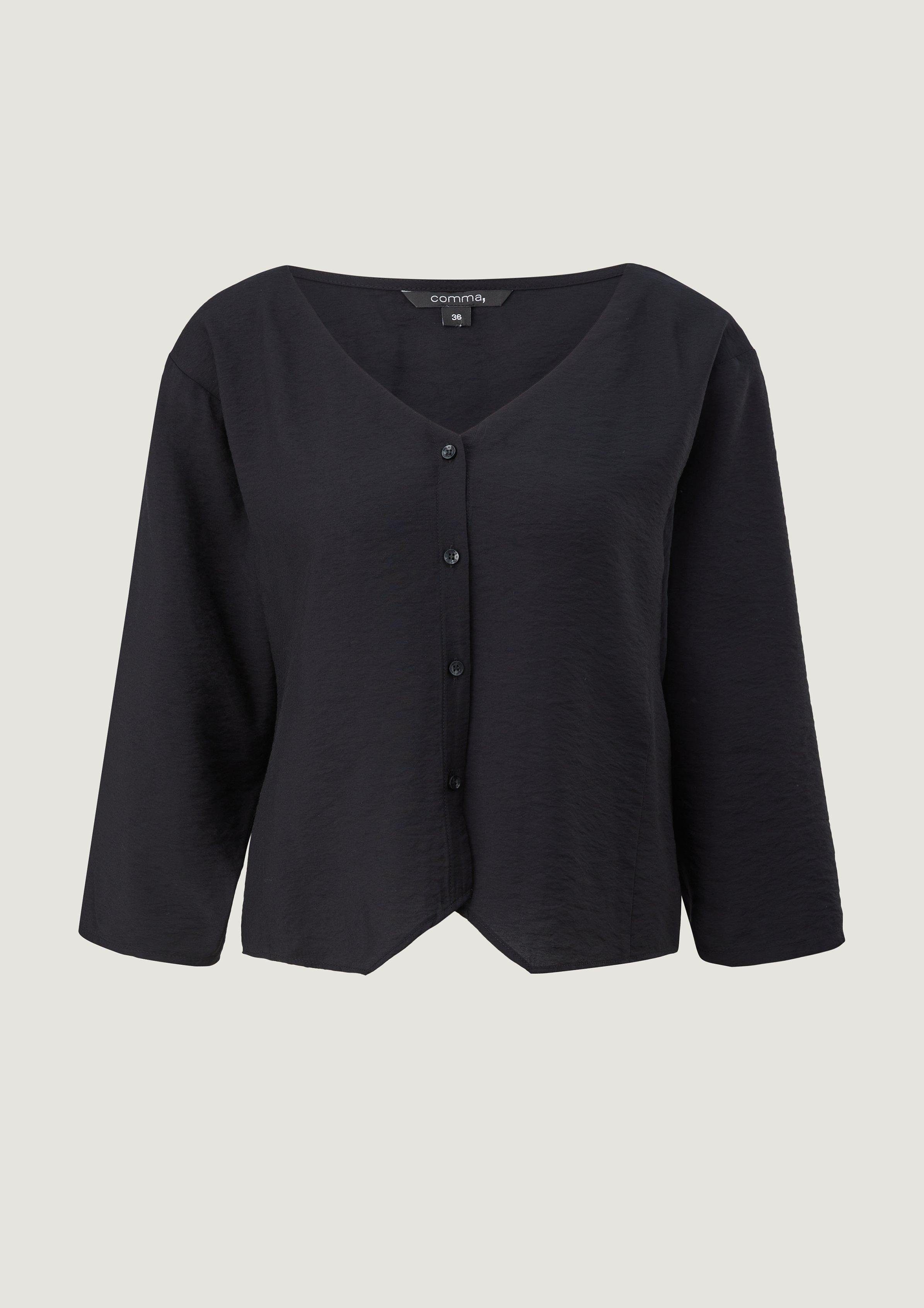 Comma 3/4-Arm-Shirt Bluse black aus Smok-Detail Viskosemix