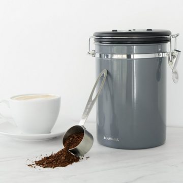 Navaris Kaffeedose, Stahl, (4-tlg), 1800ml inkl. Löffel und 3x Ventile - Dose für Kaffeebohnen gemahlener Kaffee - Aromadose mit Filter - Vorratsdose Aufbewahrung