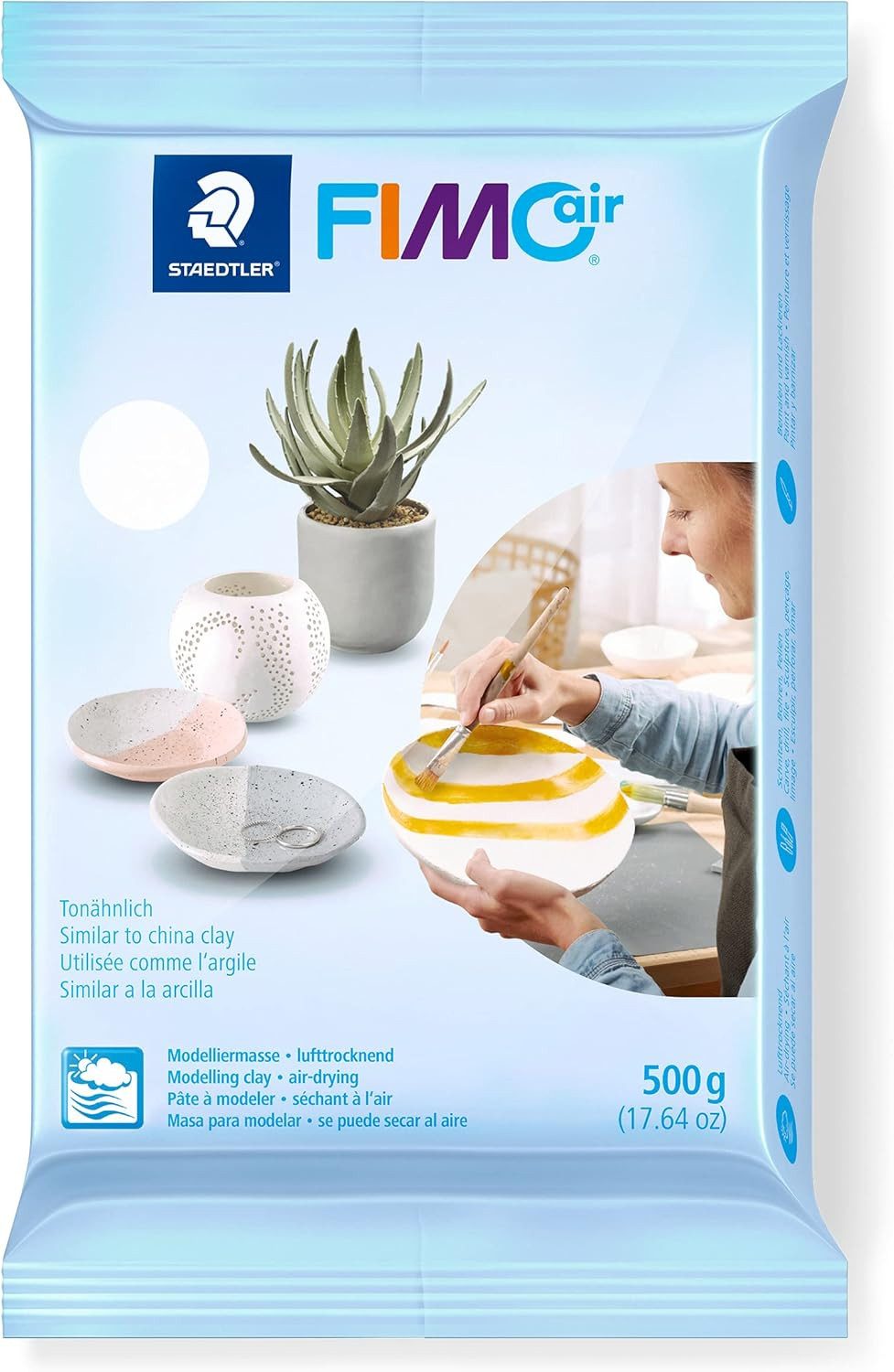 STAEDTLER Modelliermasse lufttrocknende Modelliermasse FIMO air 500g Weiß 1 Stück (Mehrfachpackung, 1-tlg., 1x 500g), Kein Brennvorgang erforderlich – härtet an der Luft aus