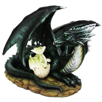 MystiCalls Dekofigur Drachenmutter mit Babydrache im Ei - Fantasy Drache Figur, Sammelfigur Elfenfigur Sammlerfigur Dekofigur Dekorationsobjekt