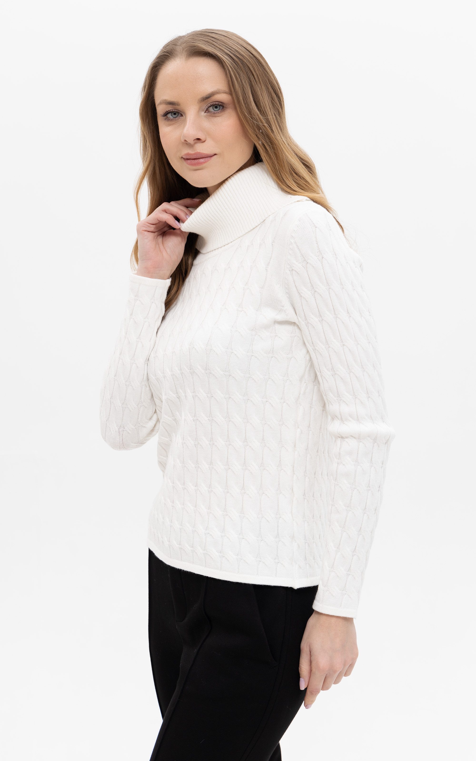 Passioni Rollkragenpullover in Zopfstrick-Optik
