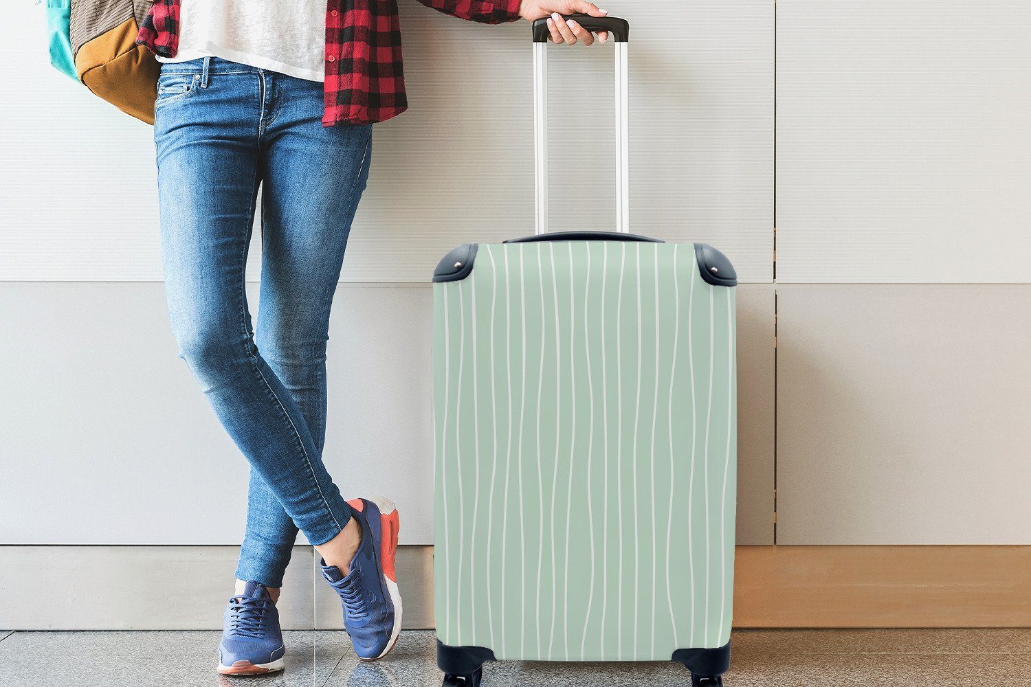 MuchoWow Reisekoffer Grün 4 rollen, - Reisetasche Handgepäckkoffer Trolley, Ferien, Muster - Einfach, Handgepäck mit für Rollen,