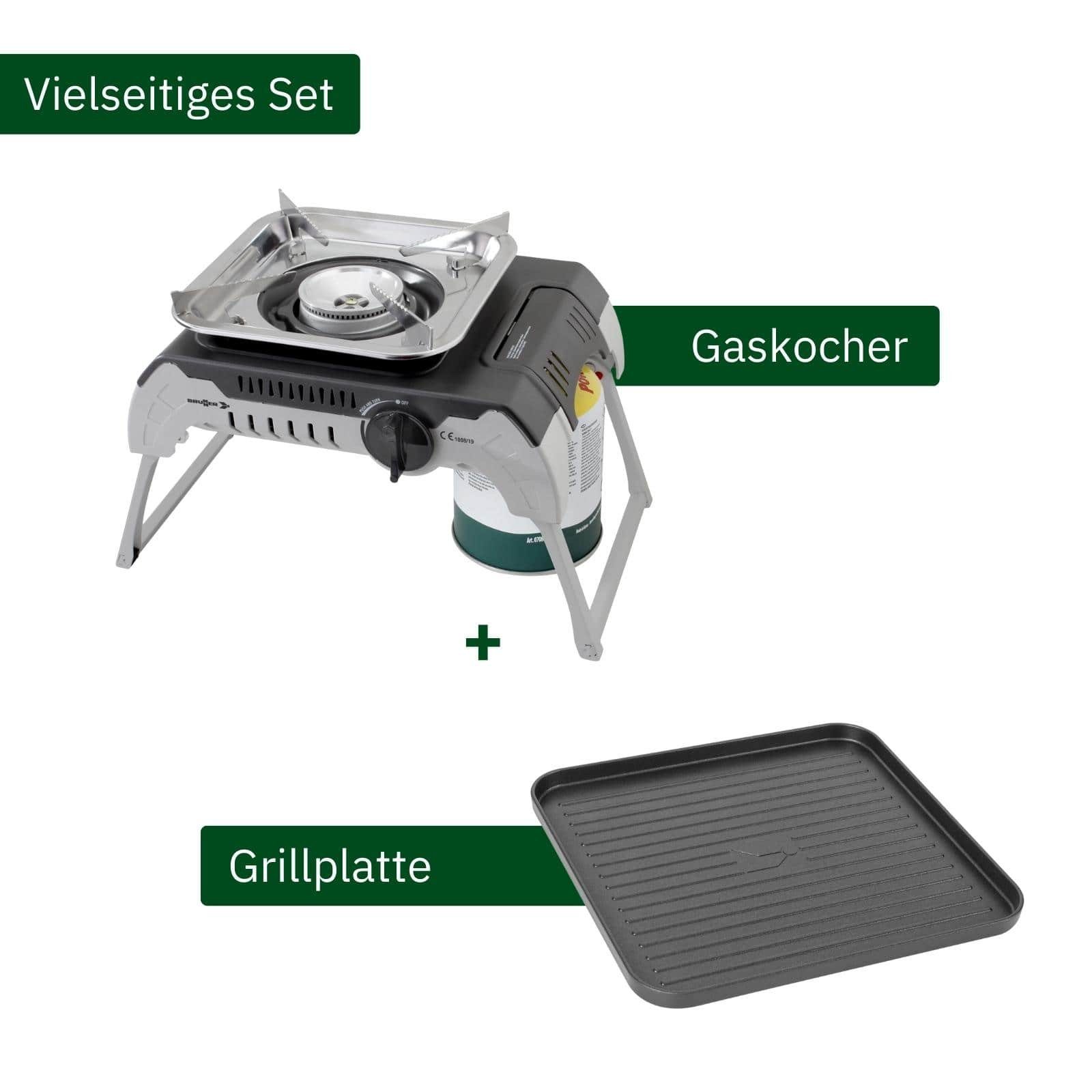 DEVIL Vielseitig, Gaskocher + Einflammig, Mobil, BRUNNER BRUNNER Grillplatte) (Gaskocher Camping Set Gaskocher 450