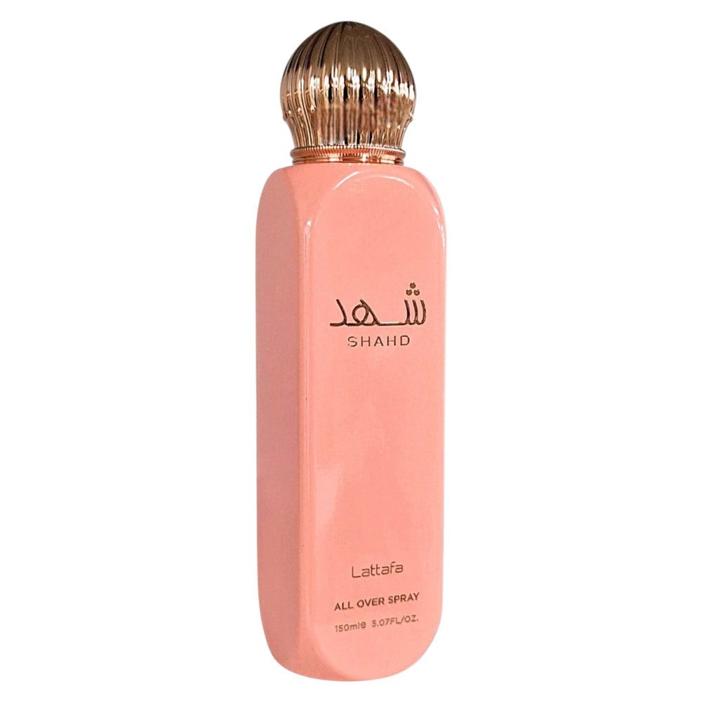 Lattafa Duft-Set Shahd All Over Spray 150 ml Body Spray + Parfümzerstäuber (leer) Set