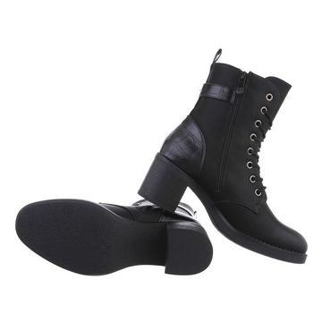 Ital-Design Damen Schnürschuhe Freizeit Schnürstiefelette Blockabsatz Schnürstiefeletten in Schwarz