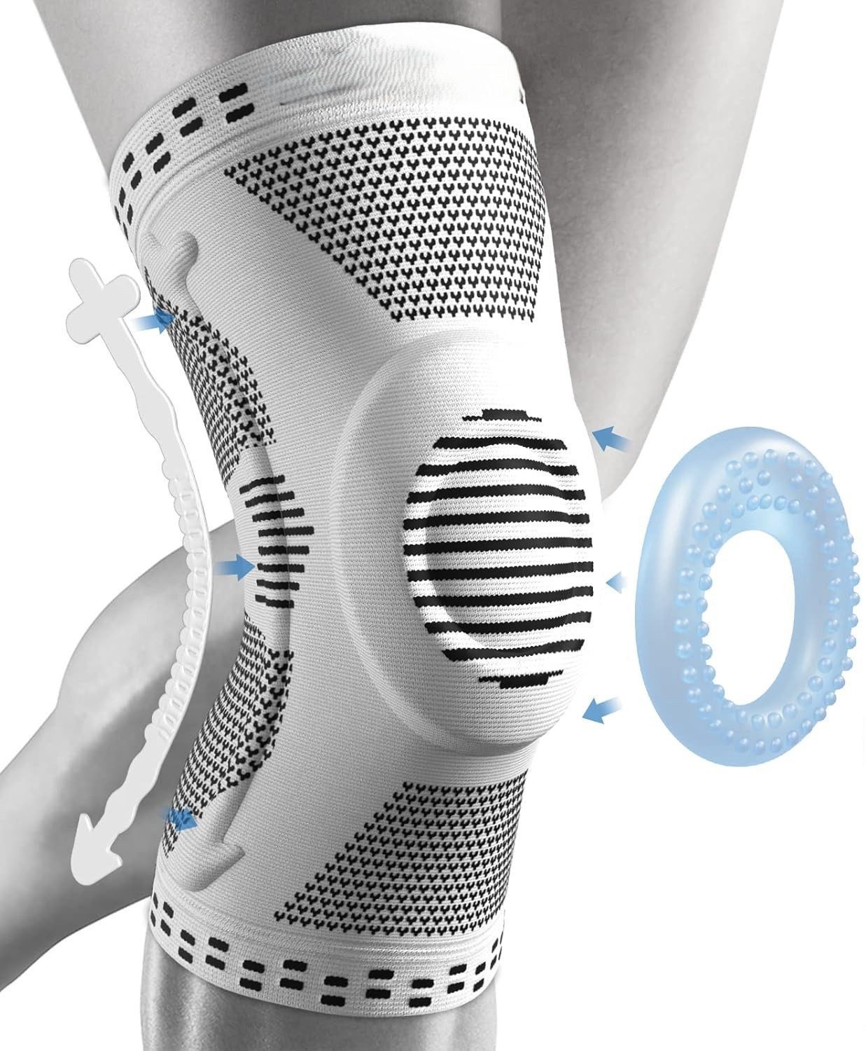 NEENCA Kniebandage Kniebandage mit Gel-Pad & Stabilisation Sport, Gelenkschutz, Meniskus (Einzelne Kniebandage mit Gel-Polsterung und Gelenk-Stabilisatoren, Kompressions-Kniebandage für Sport, Training, Arthritis & Verletzungen), Kniebandage mit Gel-Pad &