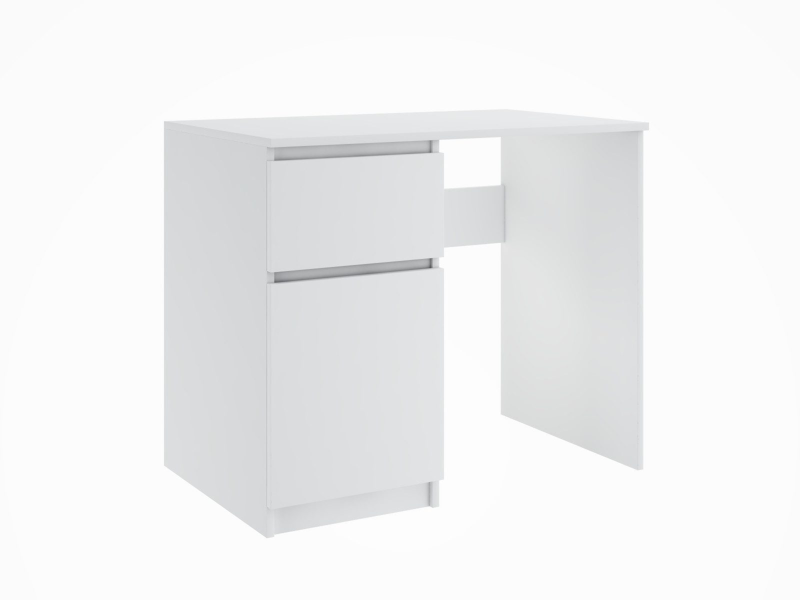 Furnify Computertisch 90 cm HERMES mit 1 Schublade & 1 Tür, Linksseitiger, Weiß