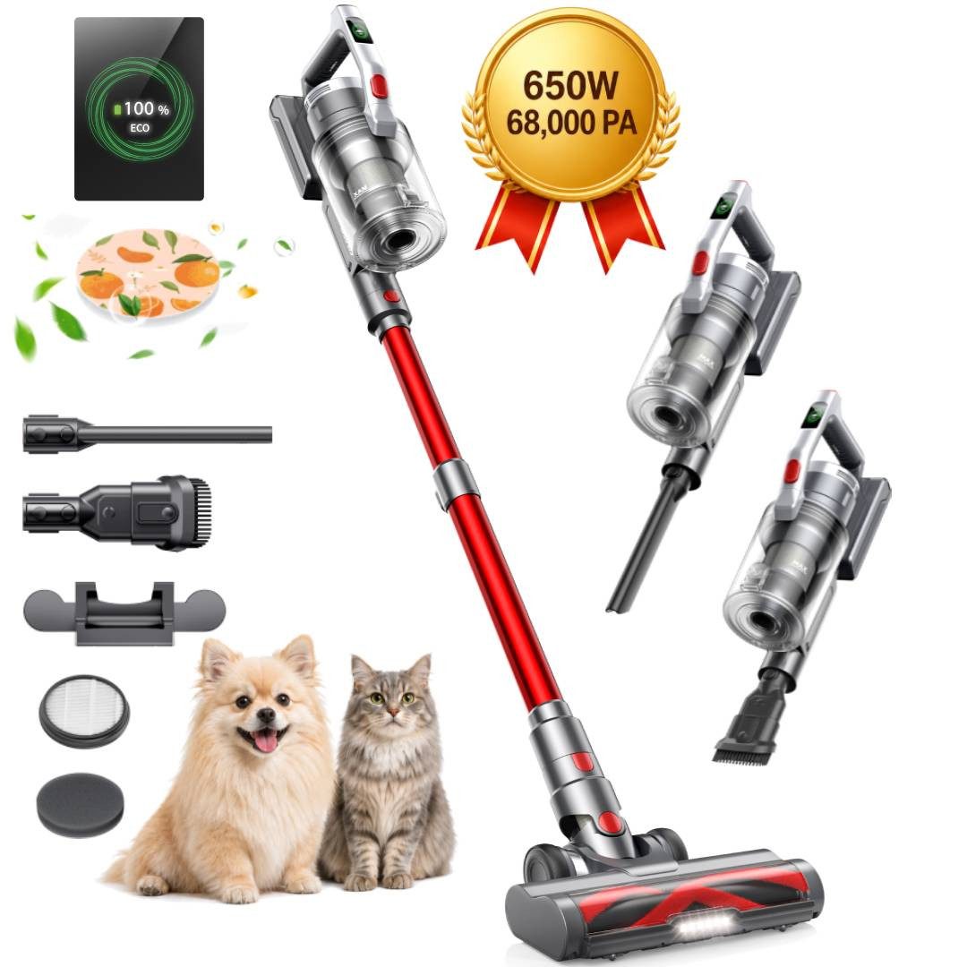 Laresar Akku-Hand-und Stielstaubsauger Akku-Staubsauger 68000Pa, 55 Min Laufzeit, 1.5L, leise, 450 W, 68000Pa 55Min Akku Staubsauger, Stabstaubsauger für Hartböden Teppiche Tierhaare
