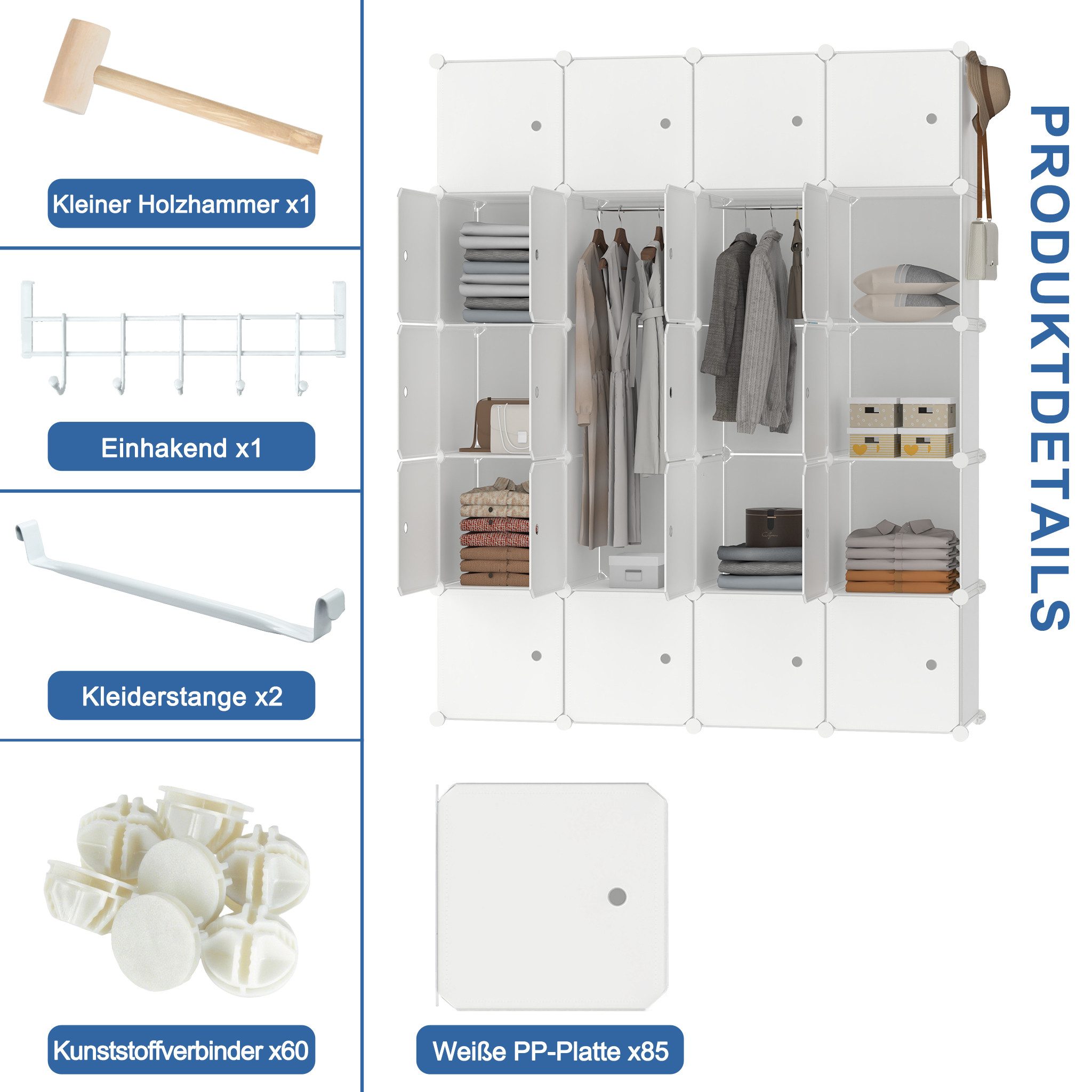 FIVMEN Kleiderschrank DIY Regalsystem Platzsparendes Steckregalsystem – Bild 5 von 5