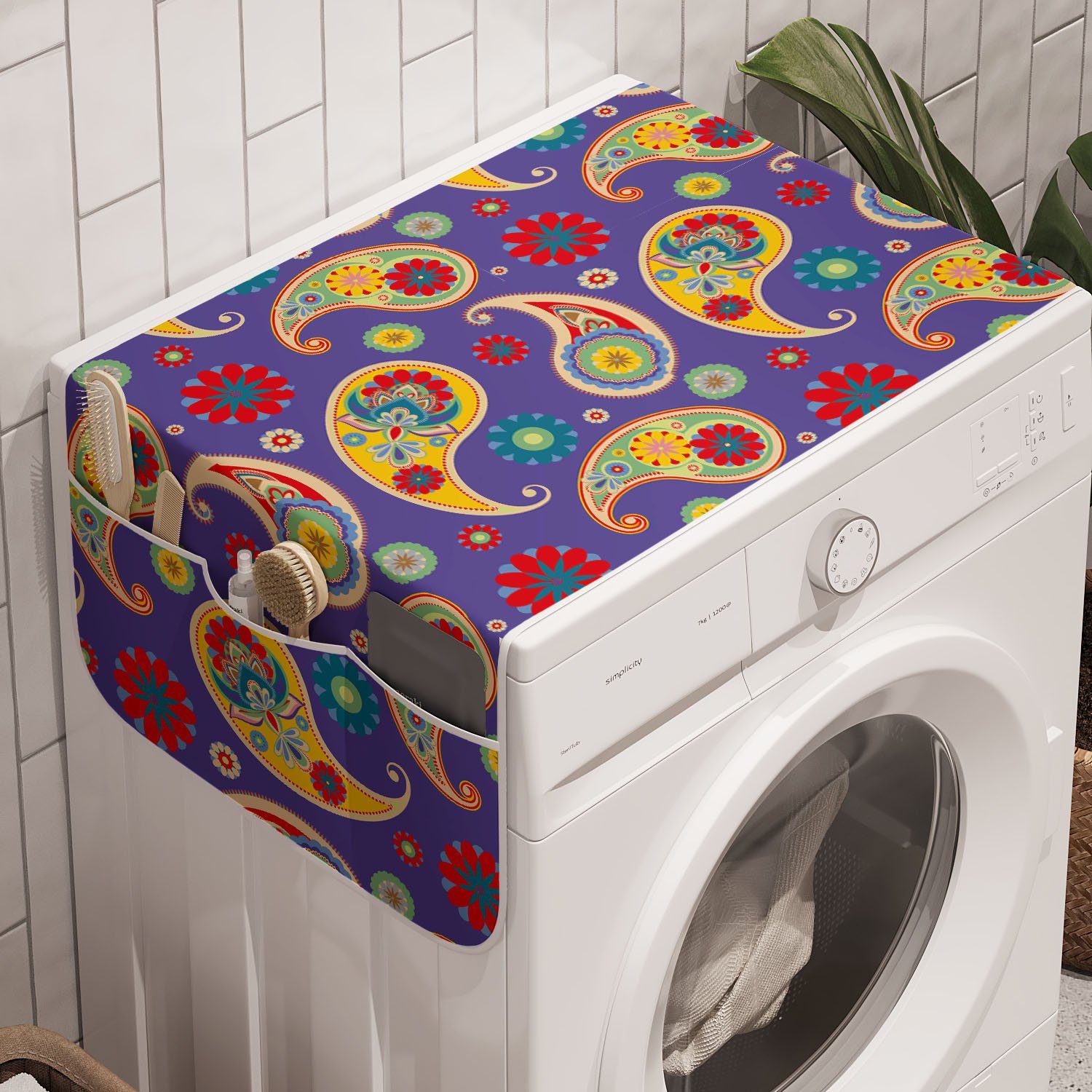 Abakuhaus Badorganizer Anti-Rutsch-Stoffabdeckung für Waschmaschine und Trockner, Paisley Floral Buta Eastern Motiv