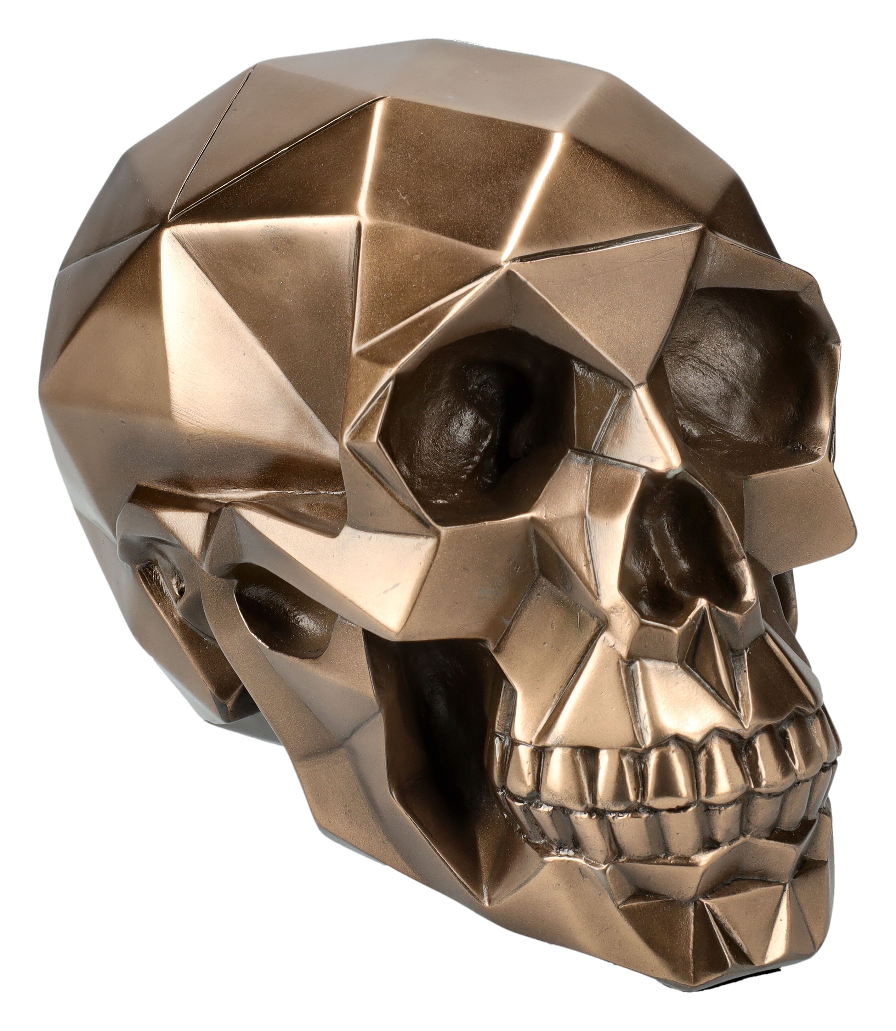 Figuren Shop GmbH Fantasy-Figur Totenkopf Figur mit Polygonen bronziert - Fantasy Deko Totenschädel