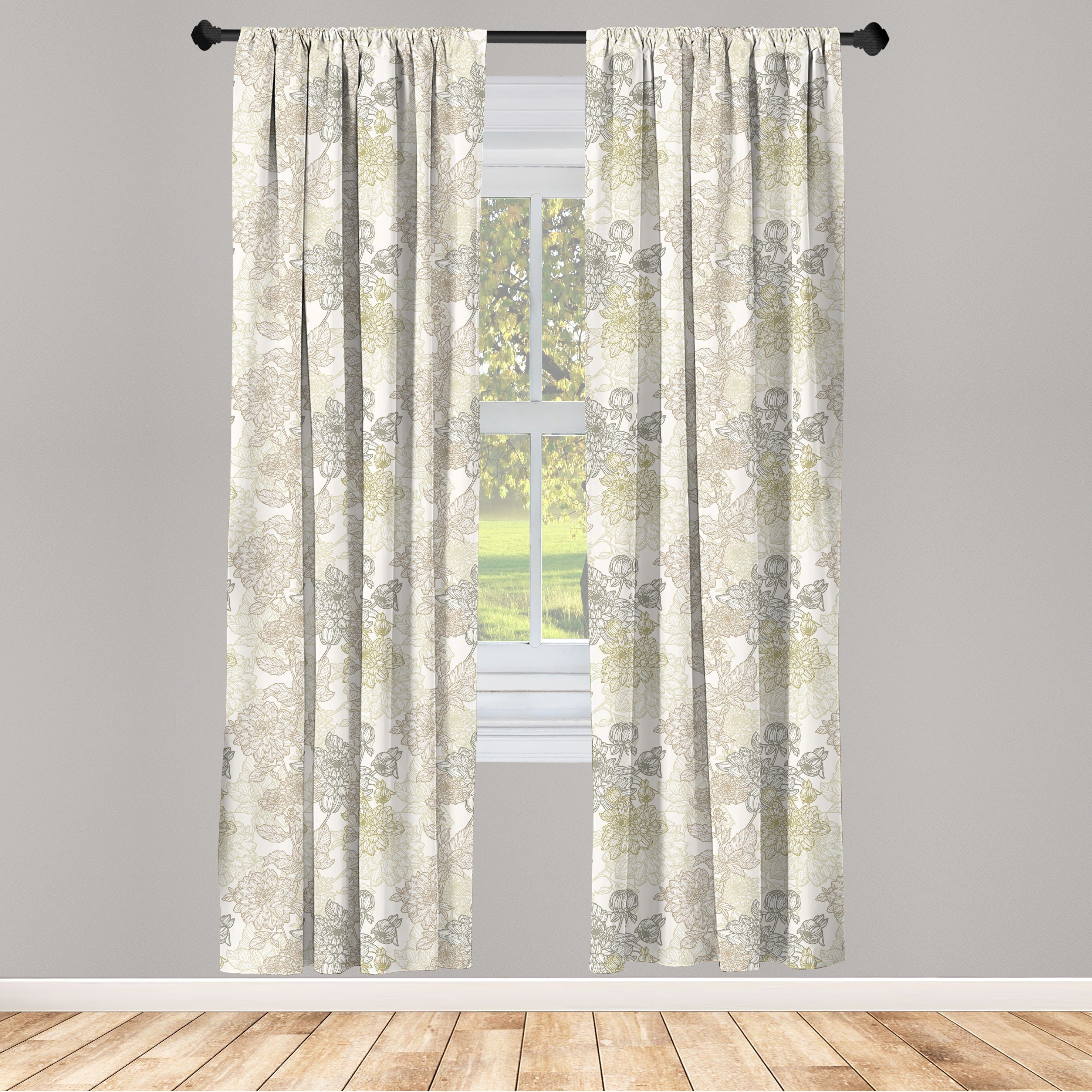 Gardine Vorhang für Wohnzimmer Schlafzimmer Dekor, Abakuhaus, Microfaser, Jahrgang Chrysanthemum-Motive | Fertiggardinen