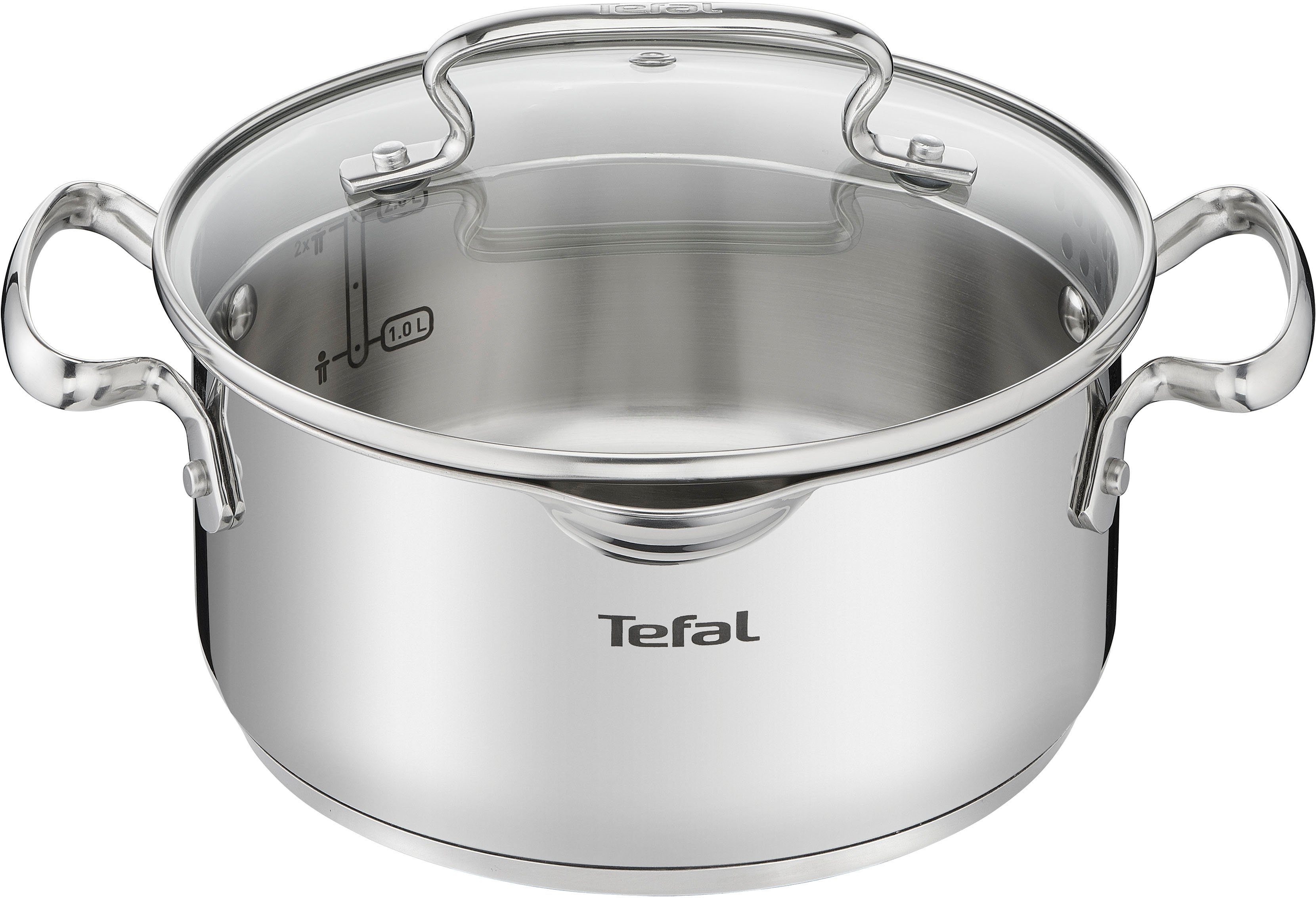 cm), Siebfunktion cm, Tefal 16 hochwertiger mit mit Kochtopf Glasdeckel Stielkasserolle G719S7, Edelstahl Topfset Duetto+ 16/20/24 7-teiliges Edelstahl, hochglanzpoliert, 18/10 7-tlg., Topf-Set (Set,