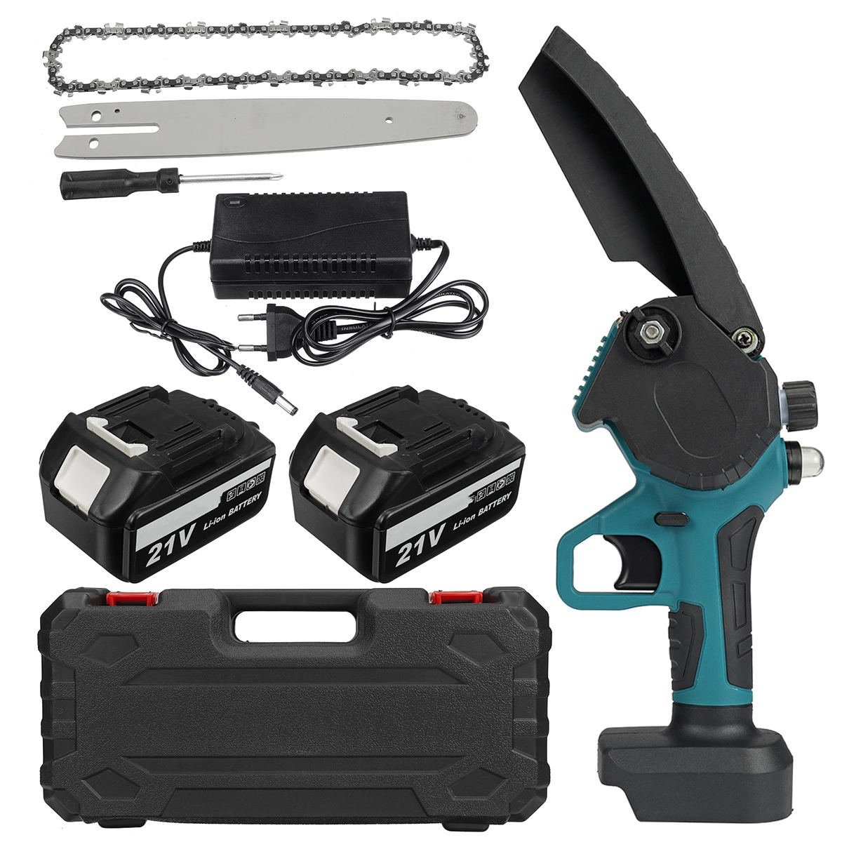 Insma Akku-Kettensäge, 8 Zoll 3000W Elektrokettensäge Mini Einhandsäge, mit 2 Akkus 13000mAh