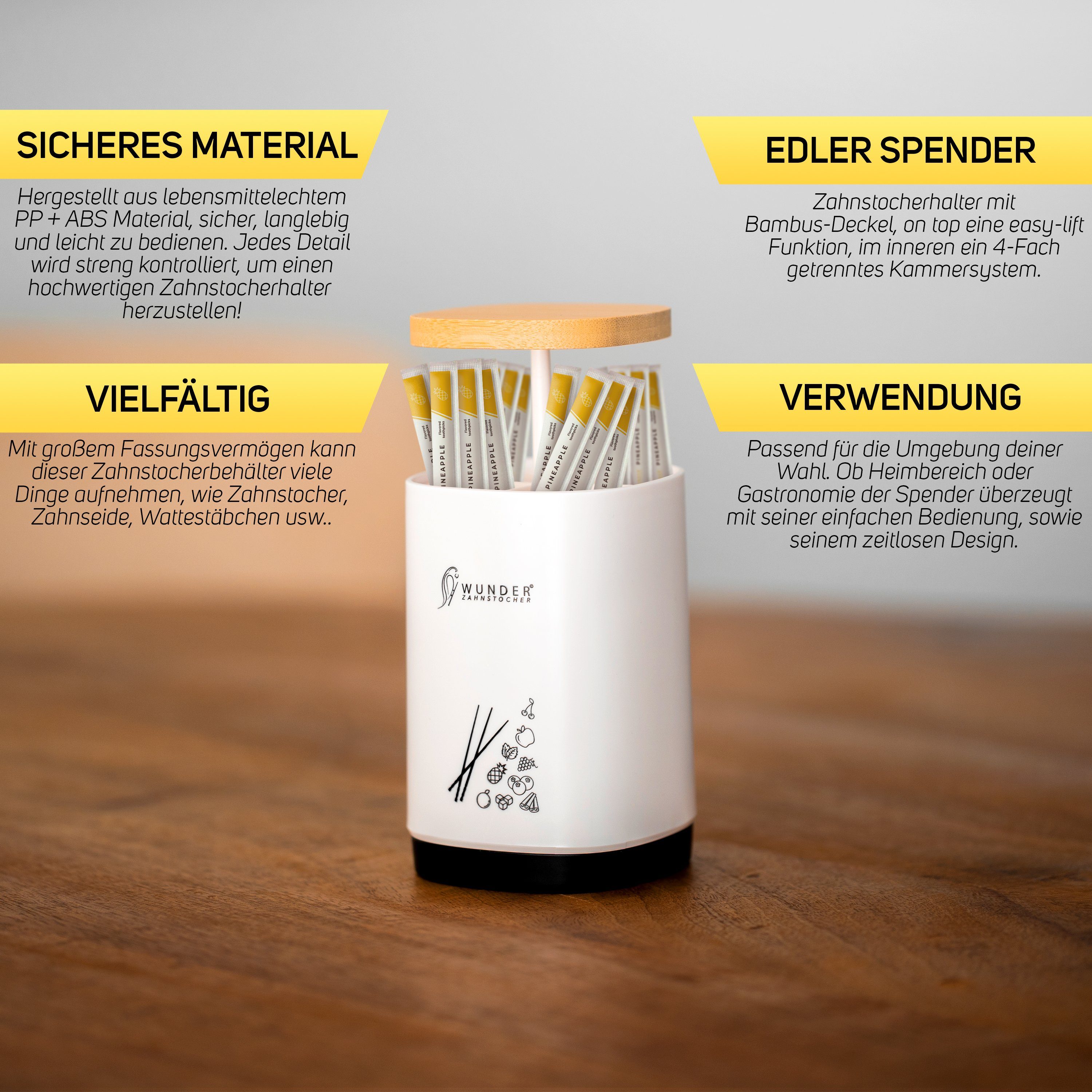 Wunder Zahnstocher Mundpflegecenter Wunder Zahnstocher - 1x Zahnstocherspender + 100x Ananas EV