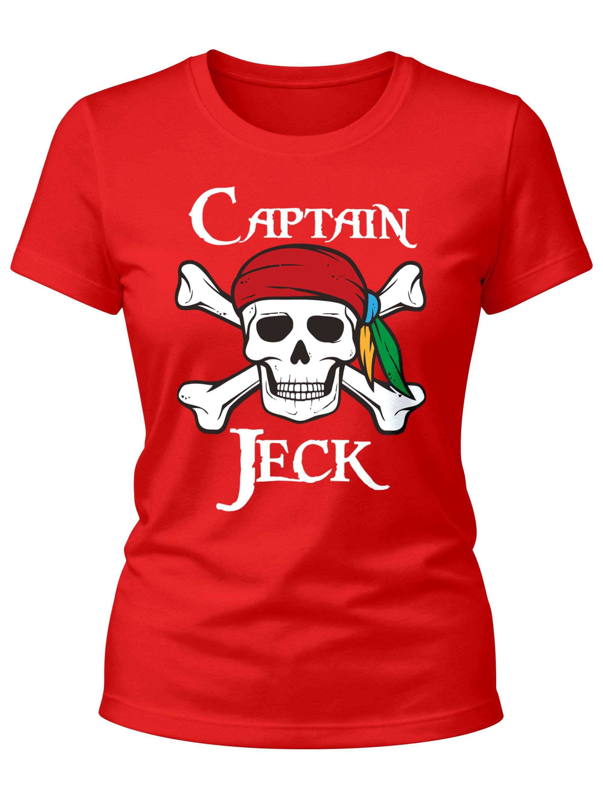 Print-Shirt Damen T-Shirt Fasching Karneval Pirat Captain Jeck Kostüm-Ersatz