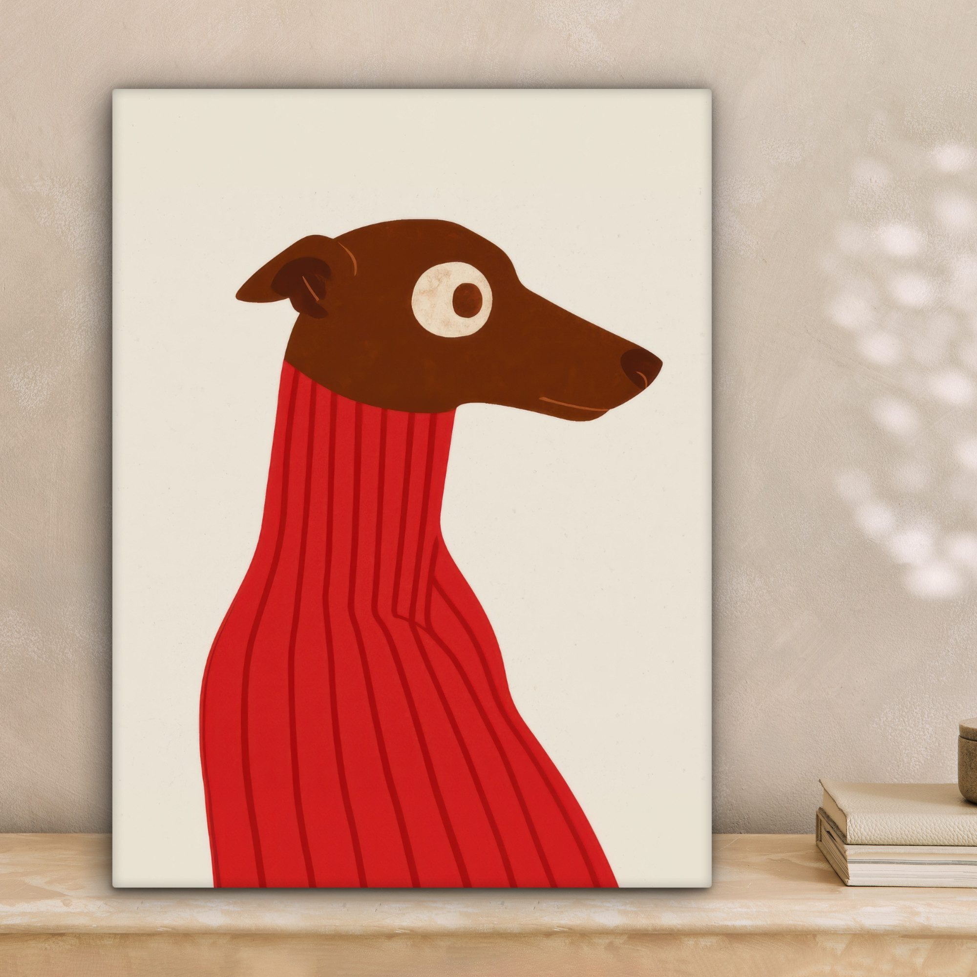 OneMillionCanvasses® Leinwandbild Silhouette - Hund - Pullover - Rot, Fotodruck (1 St), Leinwand Bilder für Wohnzimmer Schlafzimmer 30x40 cm