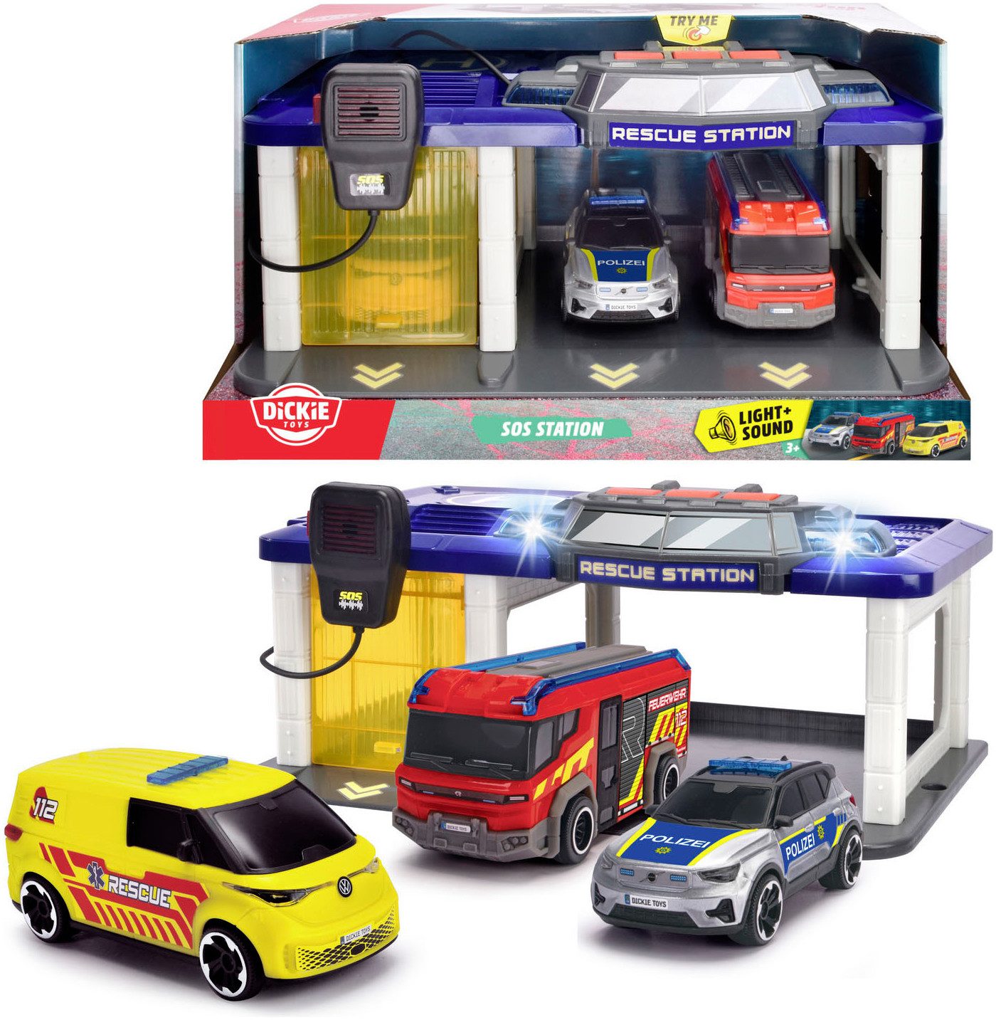 Dickie Toys Spiel-Gebäude S.O.S Station, mit 3 Spielzeug-Fahrzeugen sowie L günstig online kaufen