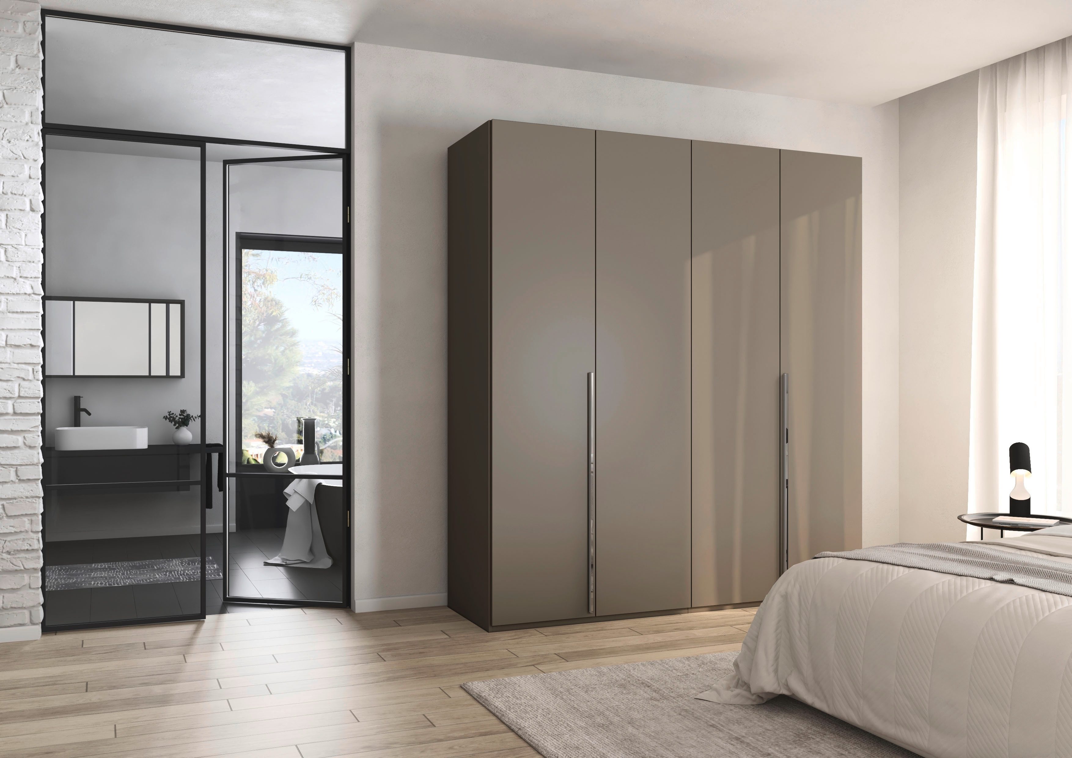 rauch Drehtürenschrank Kleiderschrank Schrank Garderobe Wäscheschrank BESTSELLER MONTCLAR (3 Ausstattungen BASIC/CLASSIC/PREMIUM (SOFT-CLOSE), Breiten 201-400 cm) Front in Glas/Hochglanz/Dekor/Grauspiegel in 5 Breiten MADE IN GERMANY