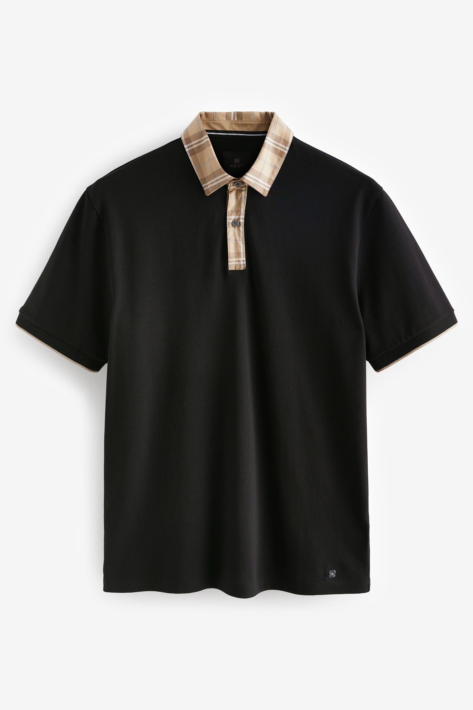 Next Poloshirt Polohemd mit elegantem Kragen (1-tlg) Black Check