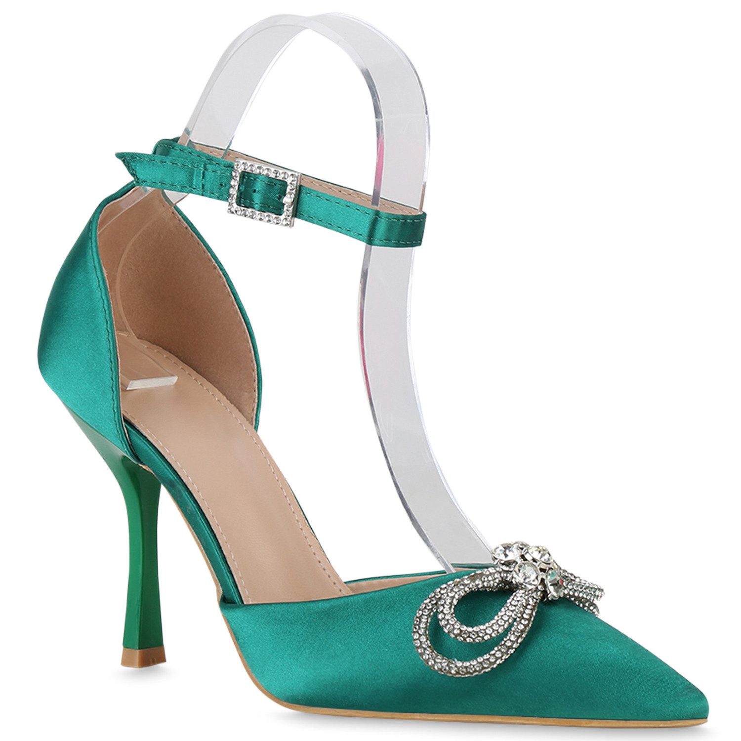 VAN HILL 21010937 KY M-590 Damen Pumps Green 37 Pumps Damen Spitze Pumps Stiletto Party Strass Schleifen