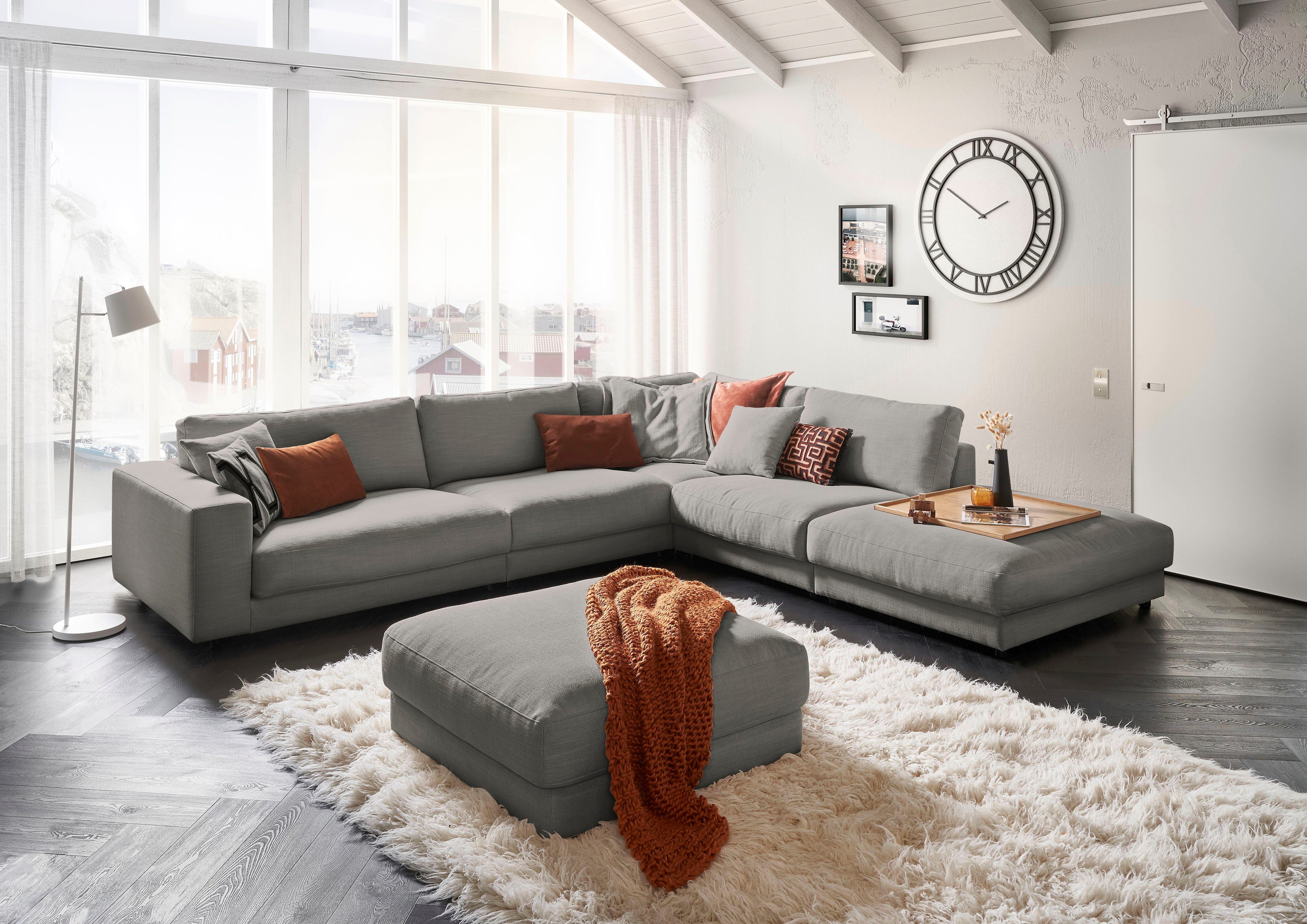 3C Candy Ecksofa Enisa II, bequem und komfortabel, großes Familiensofa, L-Form, incl. 3 Flatterkissen, wahlweise mit Flecken-Schutz-Bezug Easy care