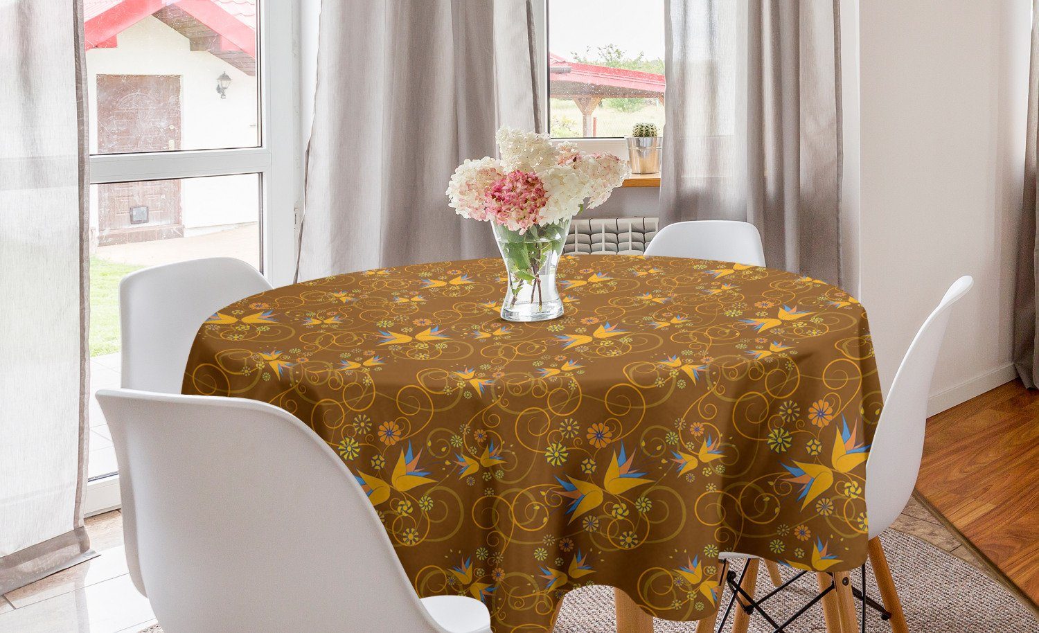 Abakuhaus Tischdecke Kreis Tischdecke Abdeckung für Esszimmer Küche Dekoration, Blumen Glockenblume und Strudel
