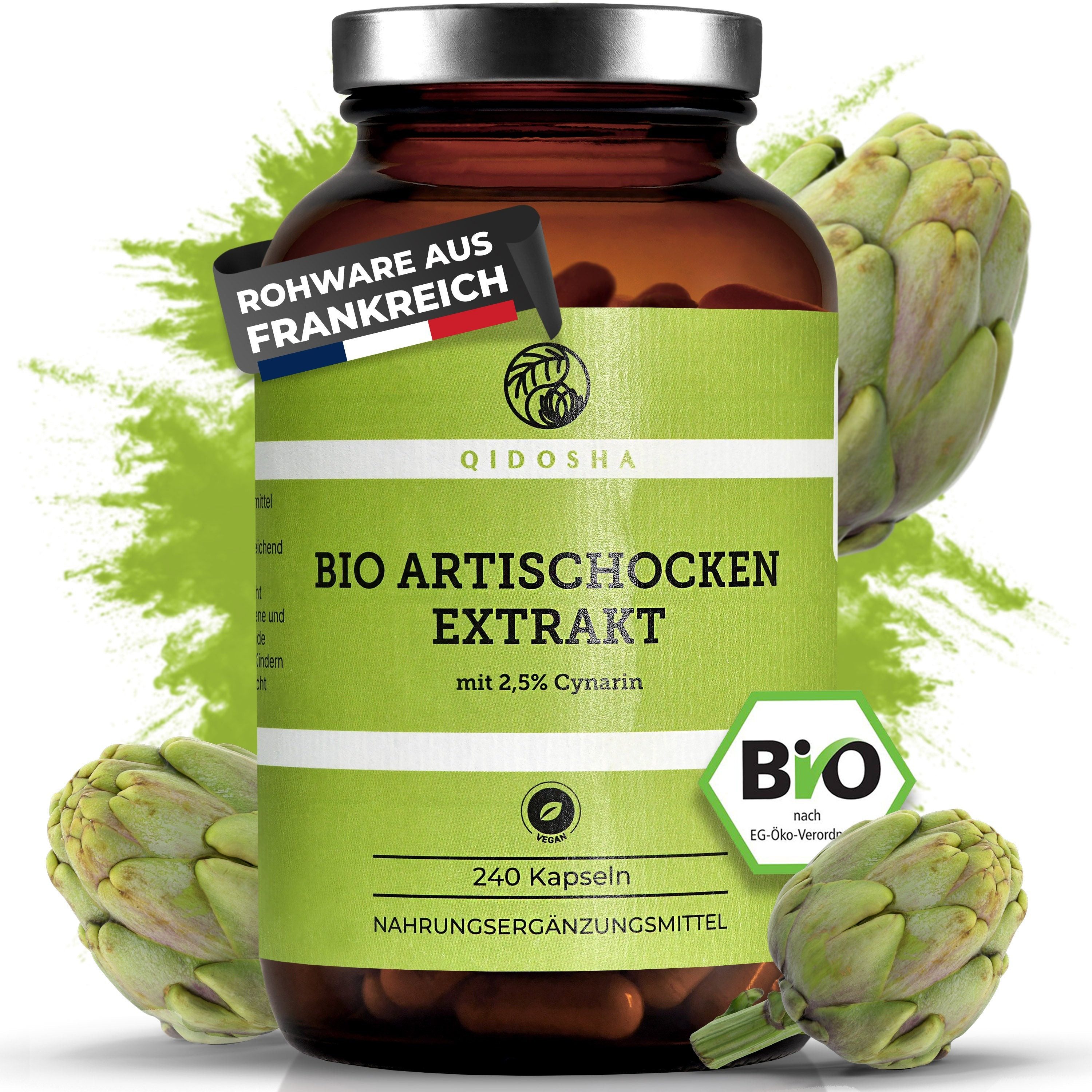 QIDOSHA Bio Artischockenextrakt - Artischocken-Kapseln mit 2,5% Cynarin Kapseln, 240 er 240 St., 173.3 g, Bio Artischocken Extrakt Kapseln mit 2,5% Cynarin online kaufen