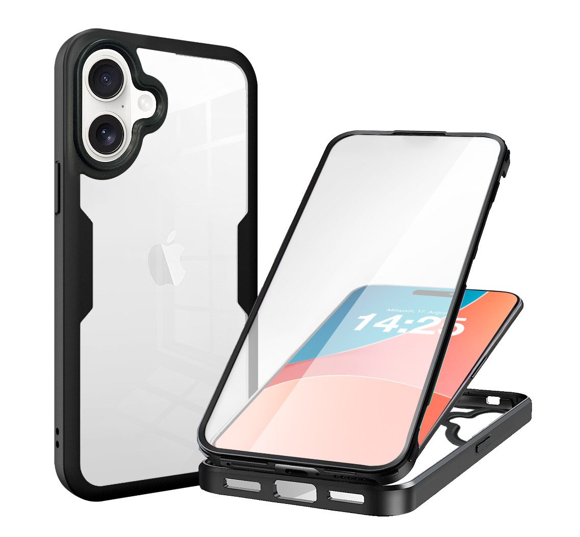 Tec-Expert Handyhülle 360 Grad Hülle für Apple iPhone 16 6.1 Zoll, 6.1, Rundum Schutz Cover Case Hülle robust