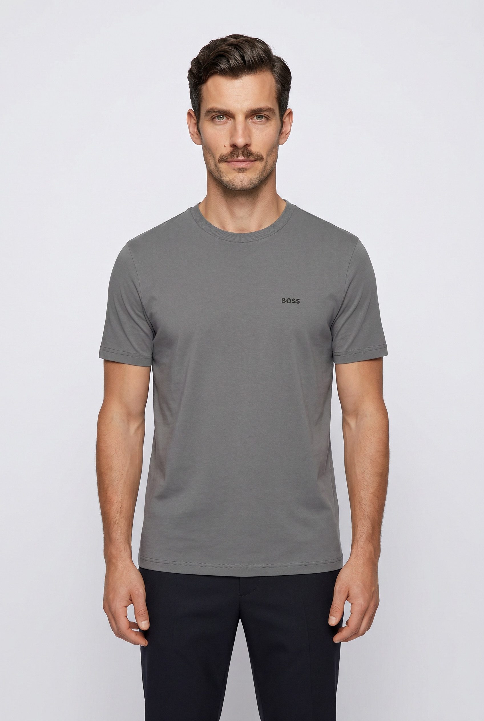 BOSS GREEN Rundhalsshirt Tee Regular Fit Stretch Jersey Cotton, Logo on Chest, Rundhals