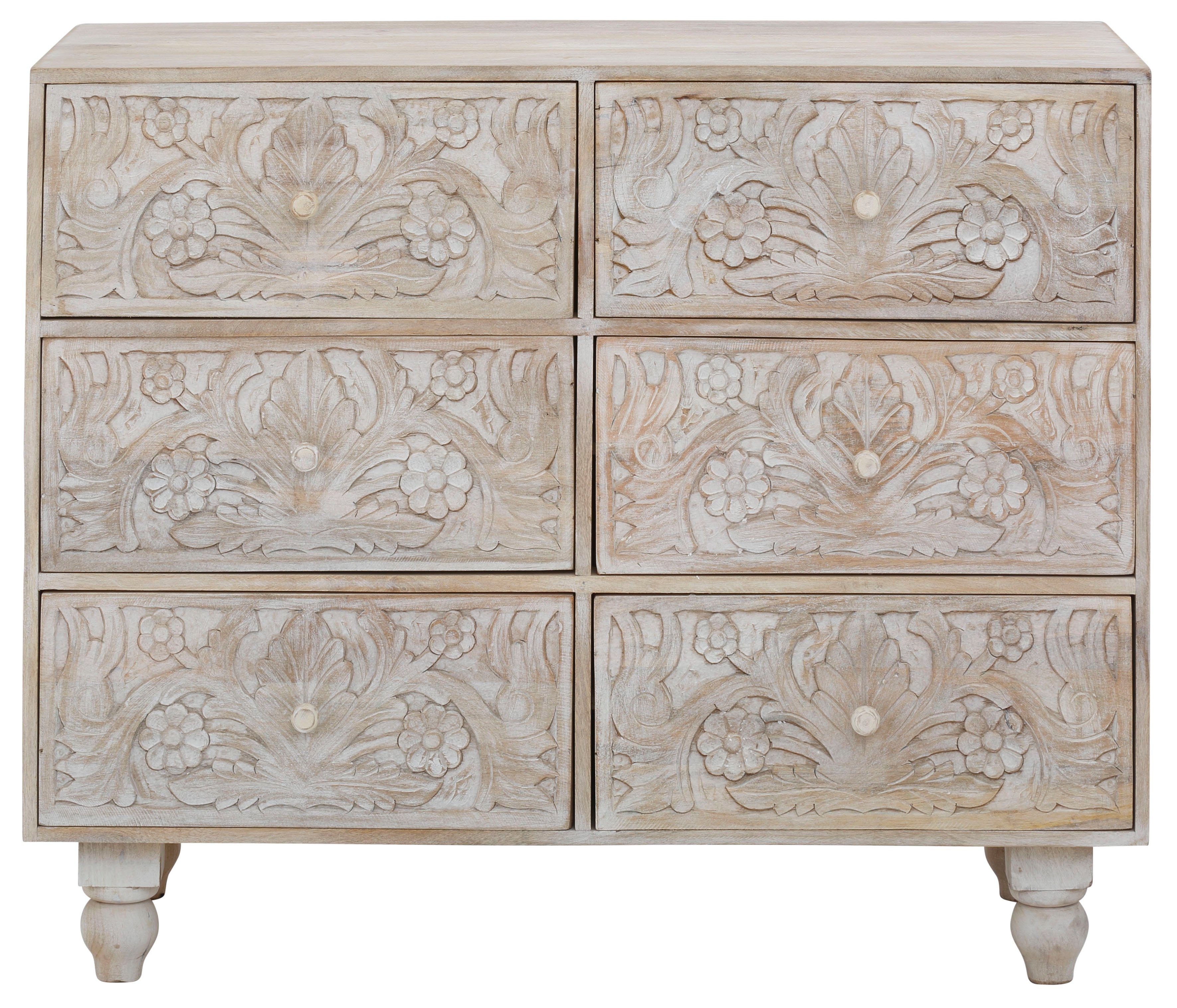 OTTO home Kommode Lavin Sideboard, Mangoholz, mit dekorativen Schnitzereien, Handgefertigt, Breite 110 cm