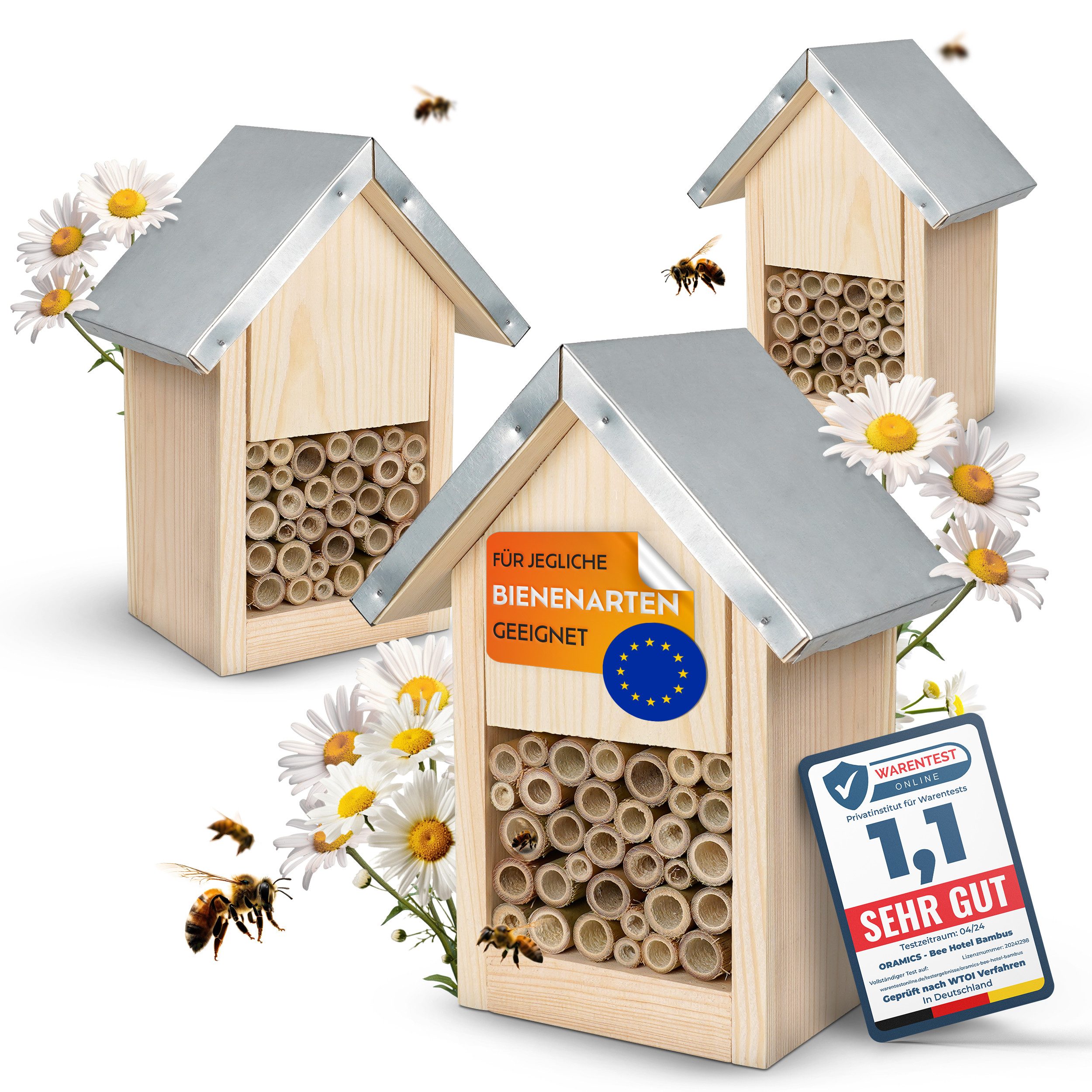 Insektenhotel Bienenhotel Bambusröhrchen Insektenhaus Metalldach Wildbienenhotel