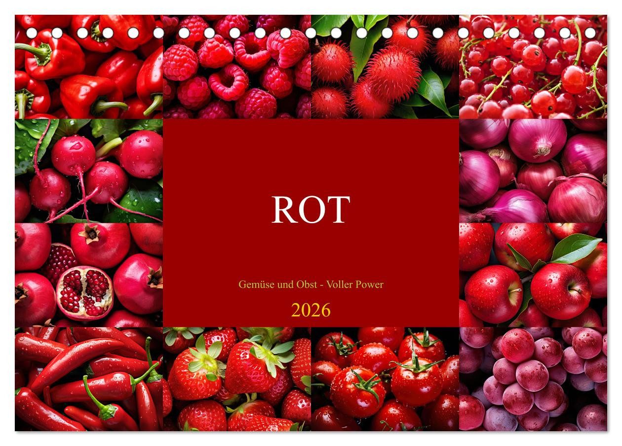 CALVENDO Wandkalender ROT - Gemüse und Obst - Voller Power (Tischkalender 2026 DIN A5 quer)