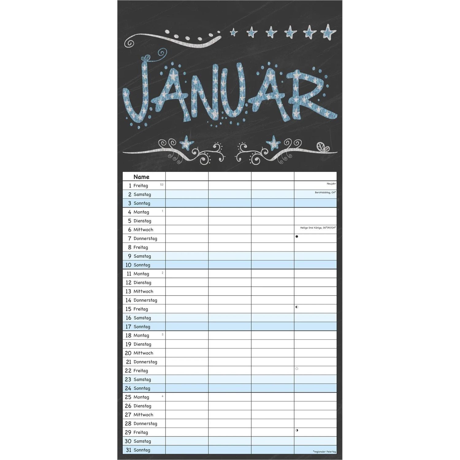 NEUMANN Wandkalender Tafel Timer - 4 Spalten 2027