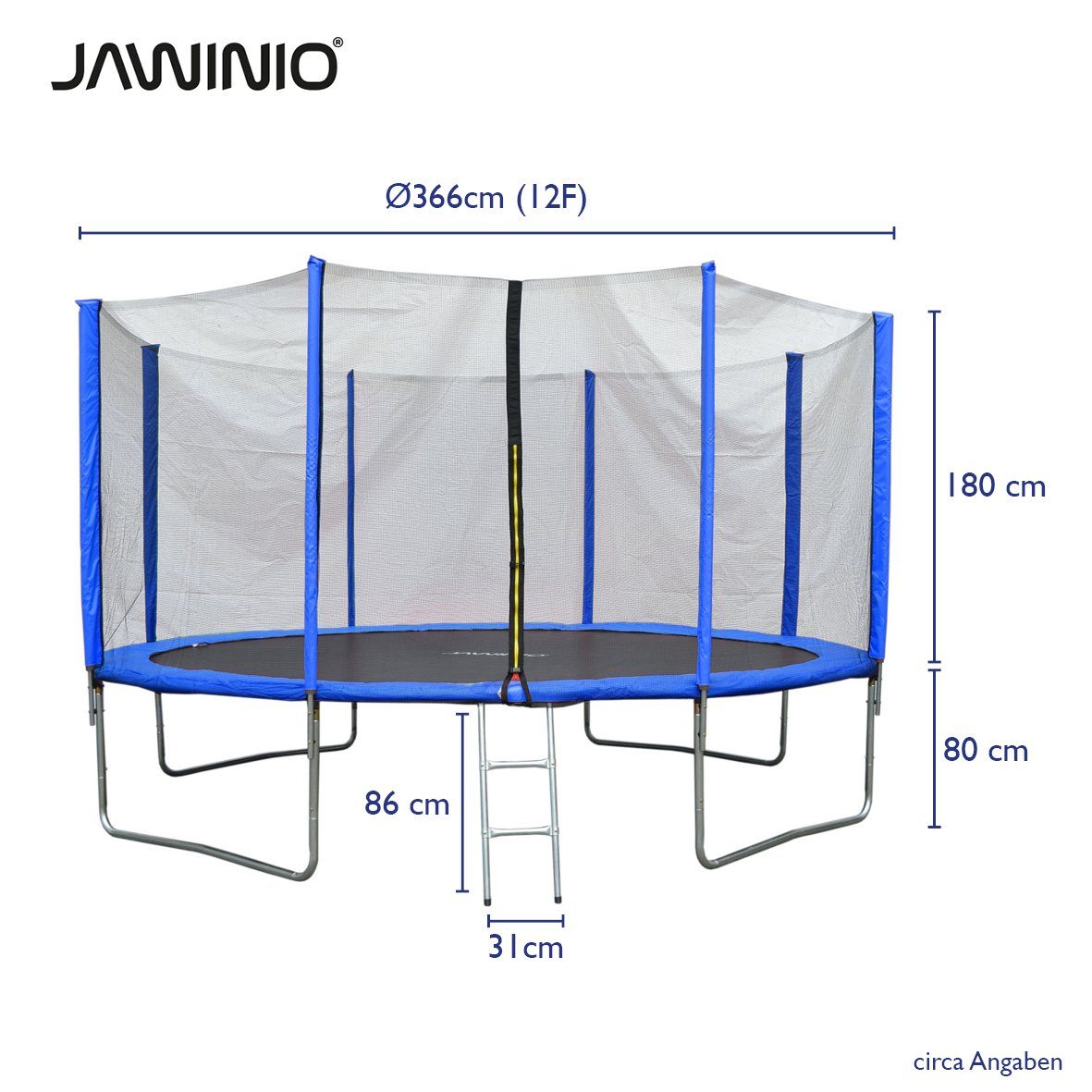 Ø Blau JAWINIO Leiter, Randabdeckung, (1), Komplettset, cm, Sicherheitsnetz, Gartentrampolin, Blau 366,00 12FT