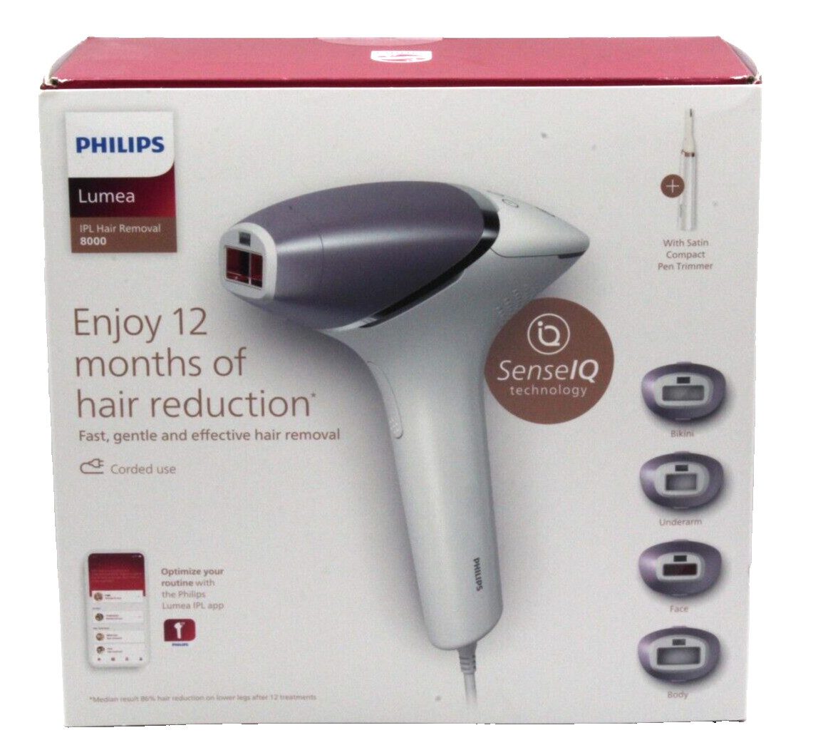 Philips IPL-Haarentferner Lumea 8000 Series BRI949/00, 450.000 Lichtimpulse, Hauttonsensor, 4 Aufsätze (Unterarm, Körper, Bikini und Gesicht)