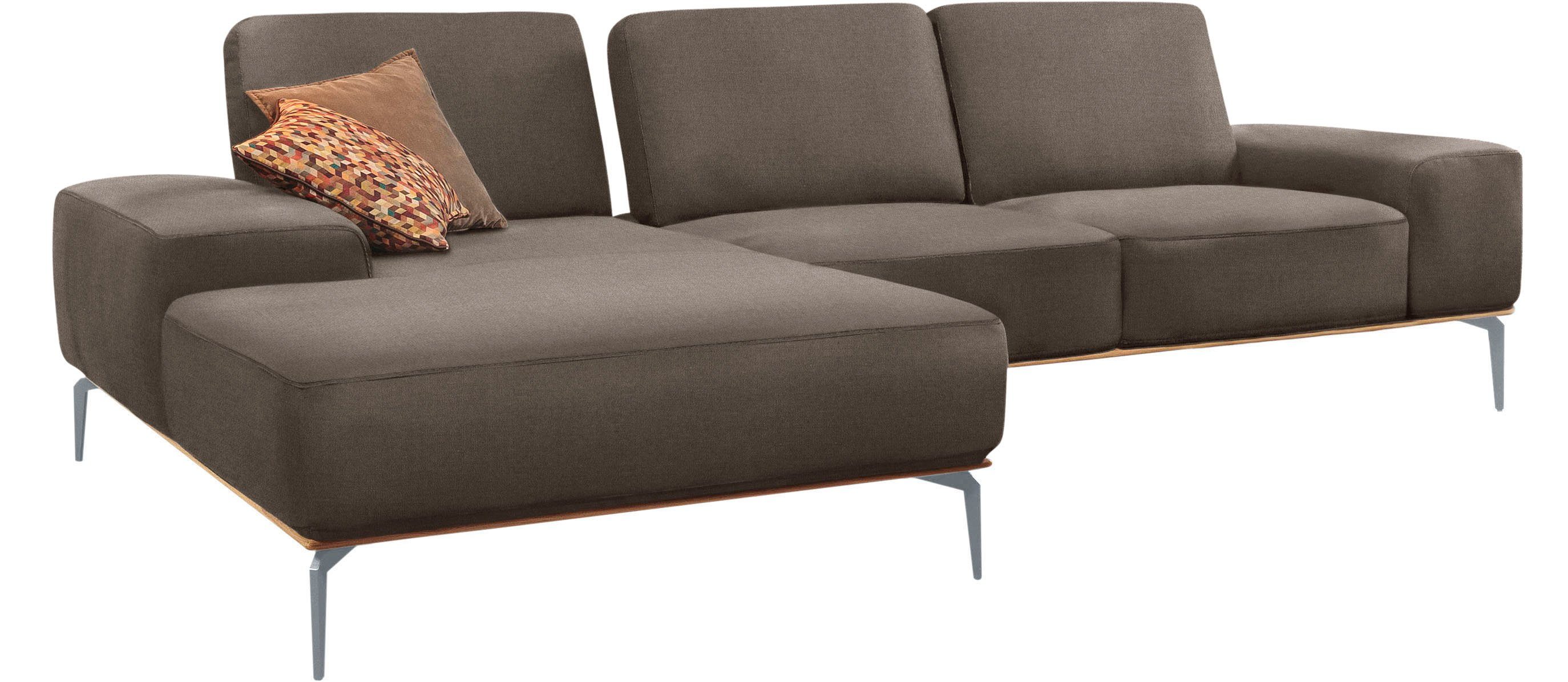 W.SCHILLIG Ecksofa elegantem Füße Holzsockel, 299 cm Breite mit run, Silber matt, in