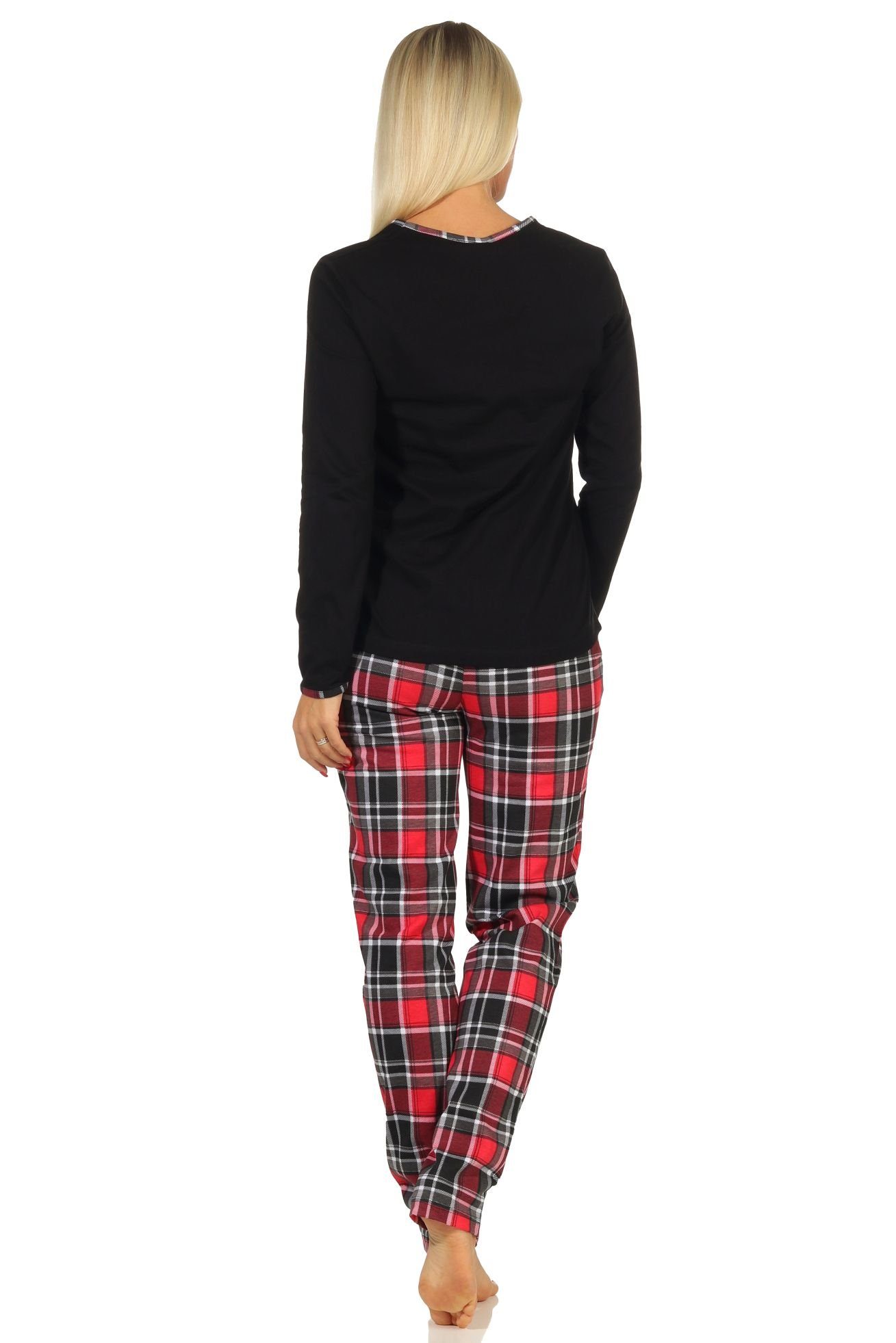 schwarz Pyjama Karohose Normann mit auch Frontprint - in Übergrößen Pyjama lang und Damen