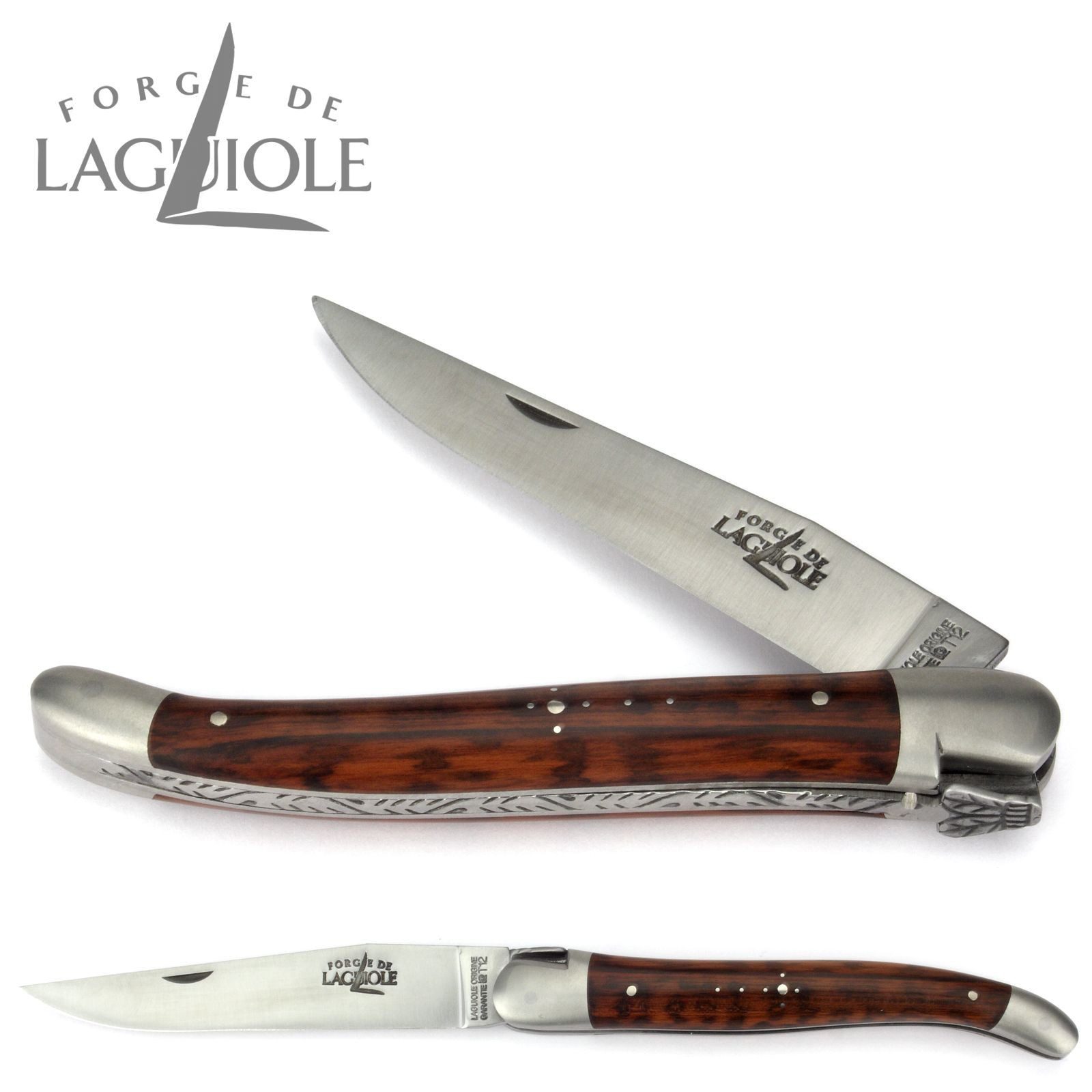 Forge de Laguiole Taschenmesser 1212 IN AM SAT, Griff 12cm Schlangenholz (Amourette) - Feder verziert - Stahl matt