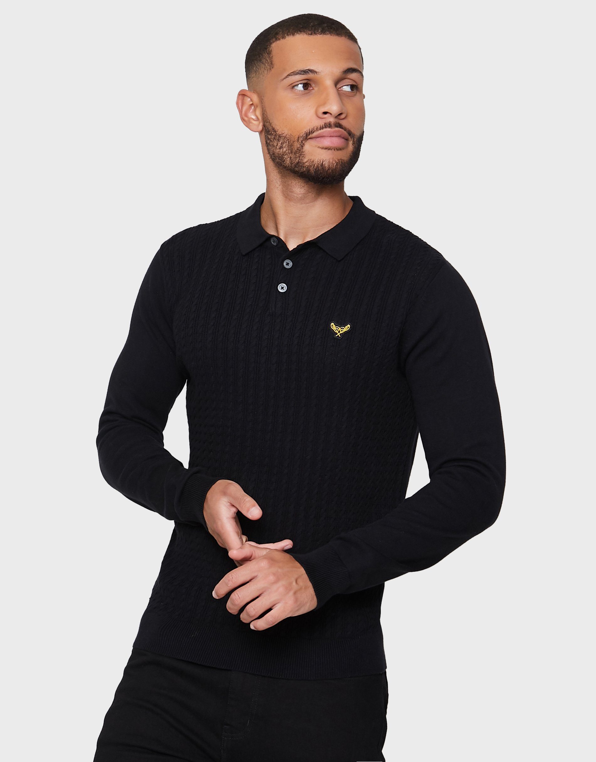 JET Threadbare Langarm-Poloshirt Caesar Polo BLACK