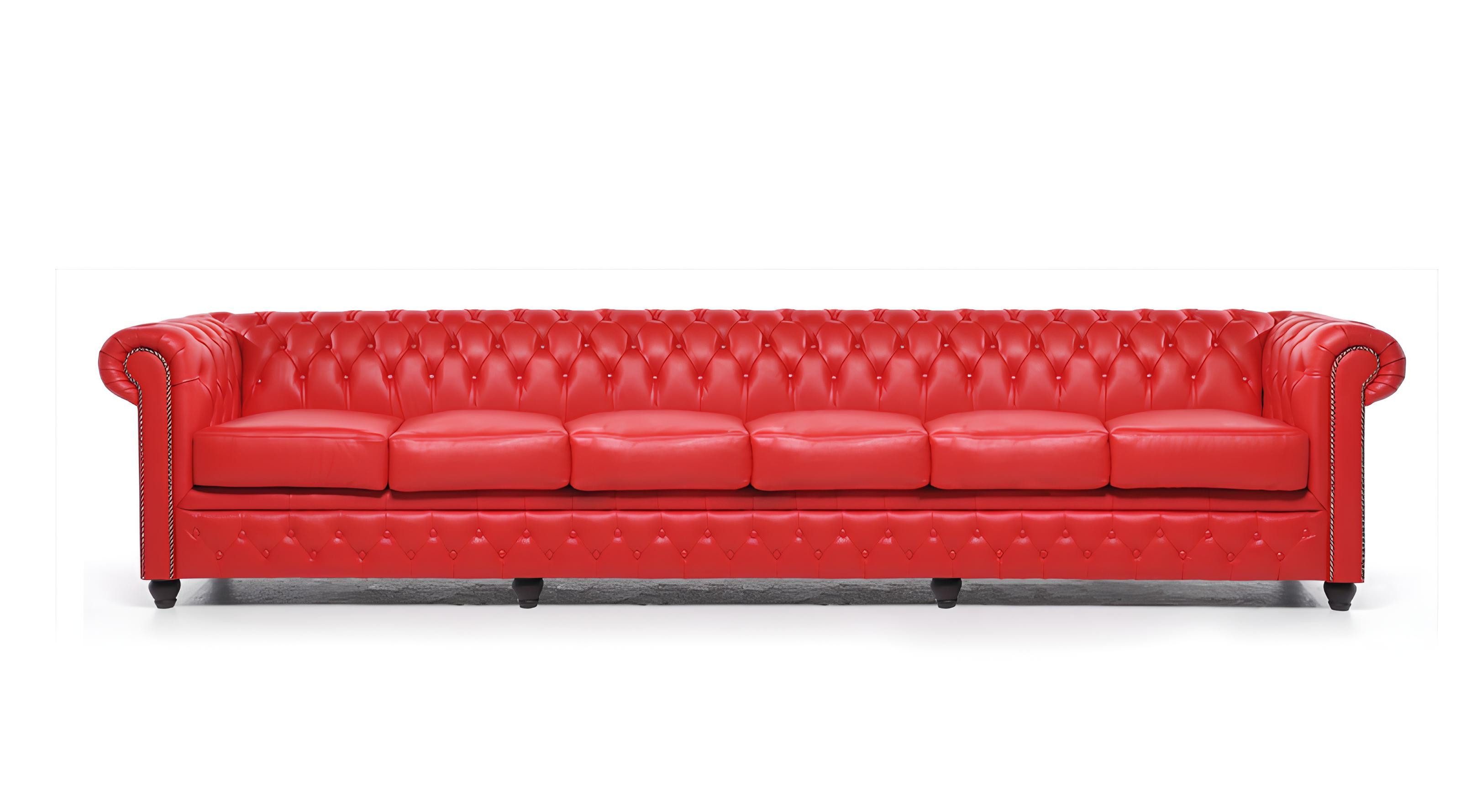 Xlmoebel Big-Sofa Rotes Chesterfield-Sofa aus Leder und Textil mit luxuriösem Komfort, Hergestellt in Europa