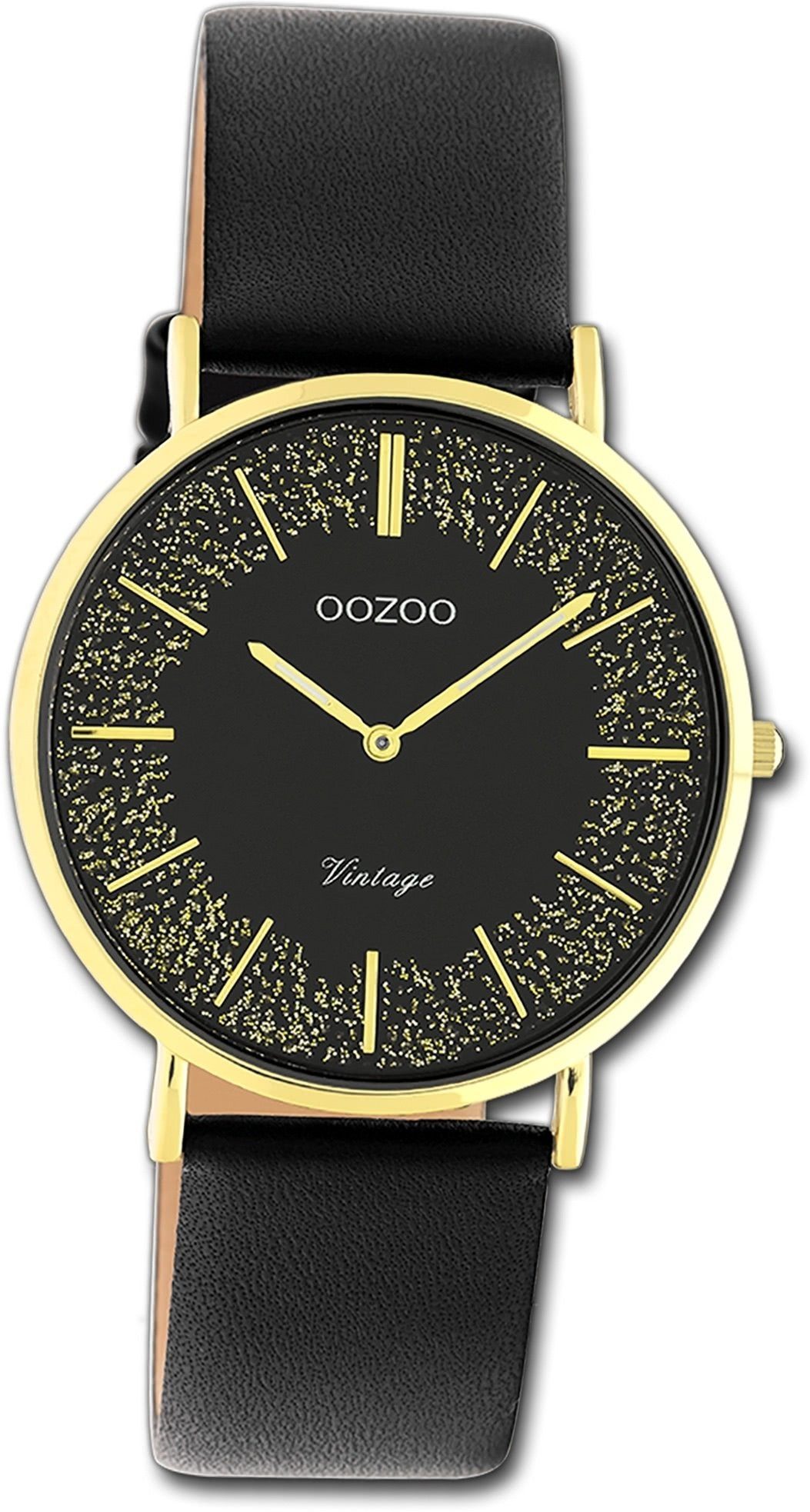 OOZOO Quarzuhr Oozoo Damen 36mm) Vintage (ca. Damenuhr schwarz, mittel Lederarmband Gehäuse, Series, Armbanduhr rundes