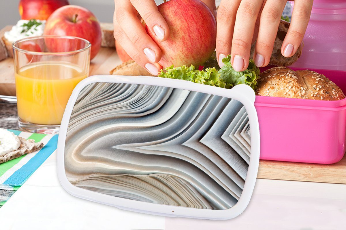 MuchoWow Lunchbox Snackbox, Marmoroptik Kunststoff für Brotbox - - Stein Kinder, Brotdose Marmor, Linien Erwachsene, rosa - Mädchen, (2-tlg), - Kunststoff, Luxus