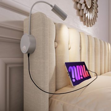 BlingBin Einzelbett Polsterbett (1-tlg., Ladefunktion und Bettkasten, mit Leselicht 90 ×200CM), 2 USB-Ladeanschlüsse, mit lattenrost, Ohne Matratze, Leinen